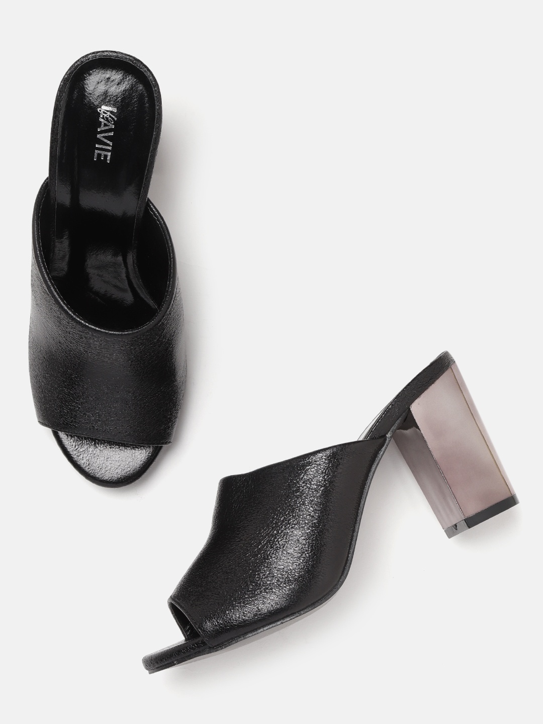 

Lavie Women Black Solid Heeled Mules