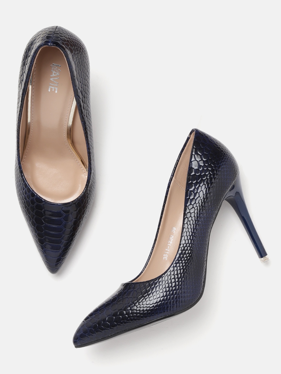 

Lavie Women Navy Blue Snakeskin Textured Pumps