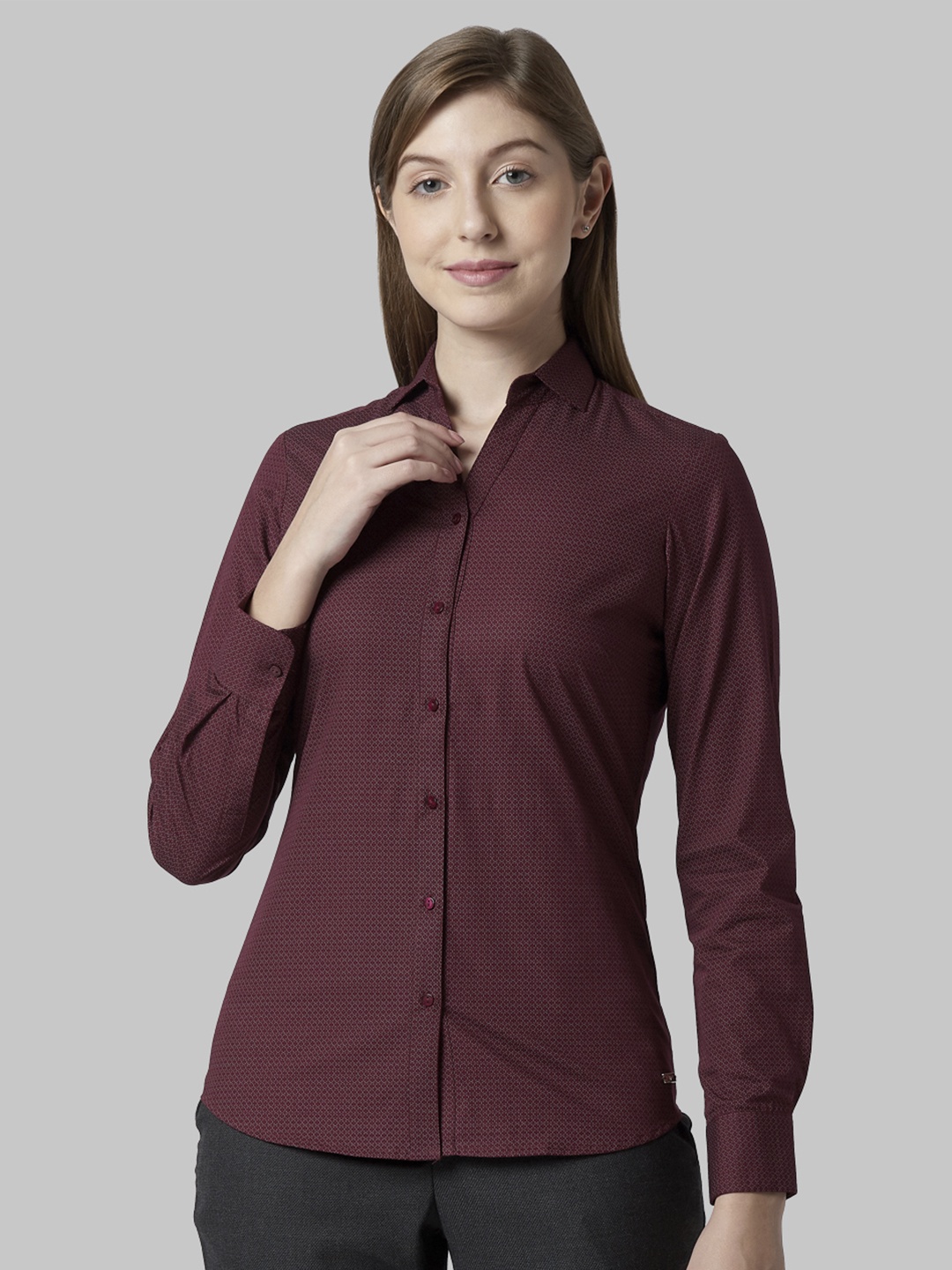 

Park Avenue Women Maroon & Grey Slim Fit Printed Formal Shirt