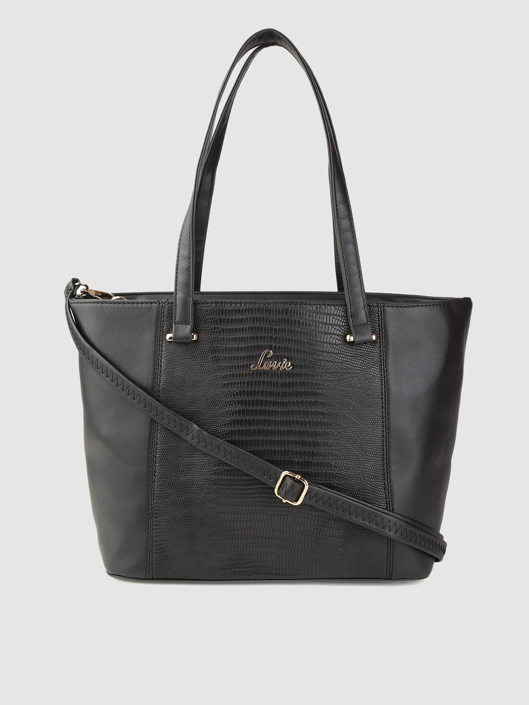 

Lavie Black Croc Textured Shoulder Bag with Detachable Sling Strap