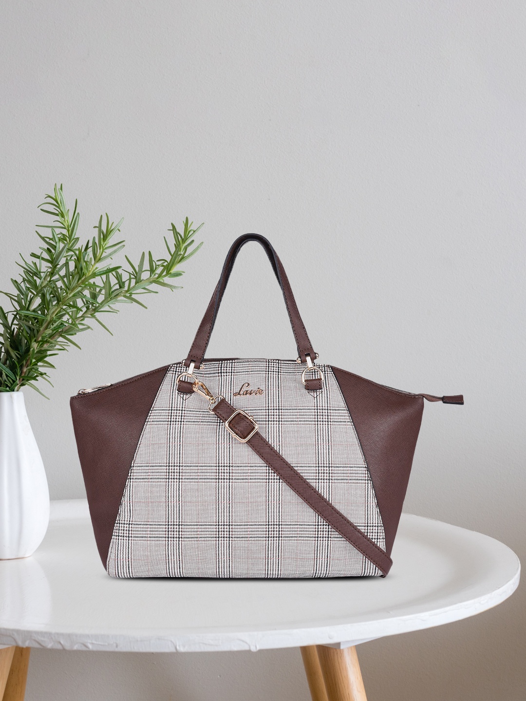 

Lavie Brown Checked Handheld Bag
