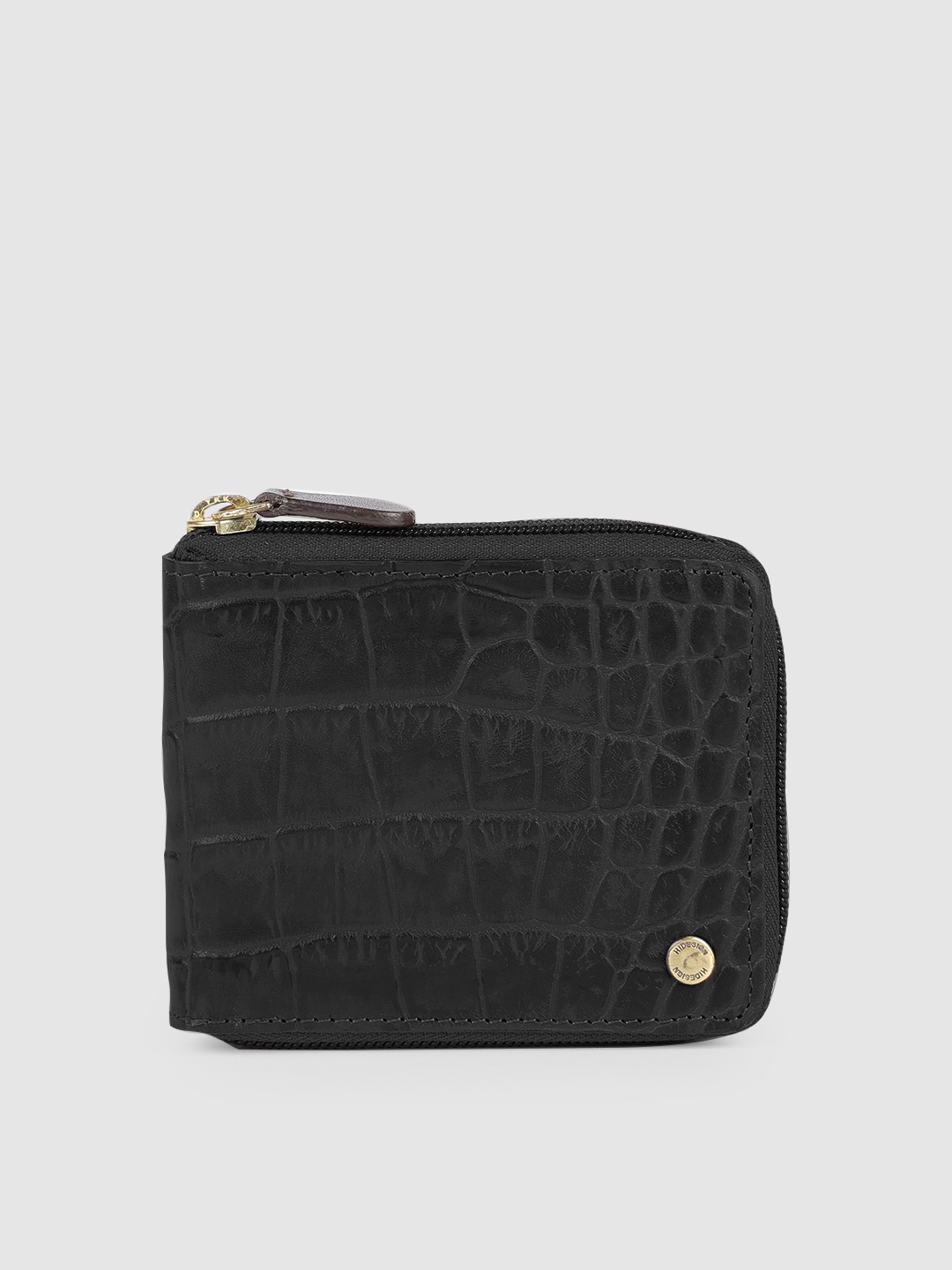 

Hidesign Men Black Textured Leather Zip Around Wallet