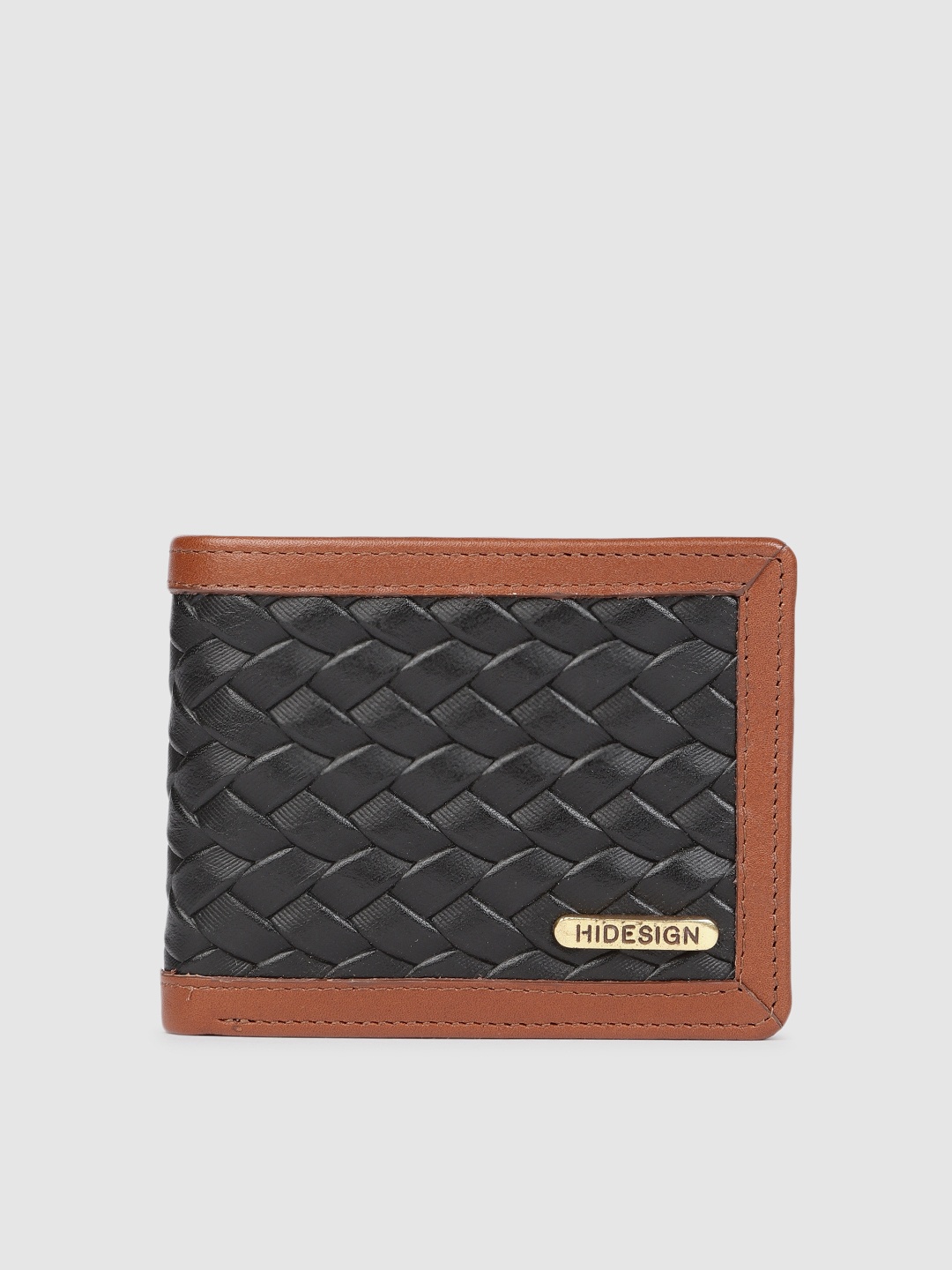 

Hidesign Men Black & Brown Textured Two Fold Leather Wallet