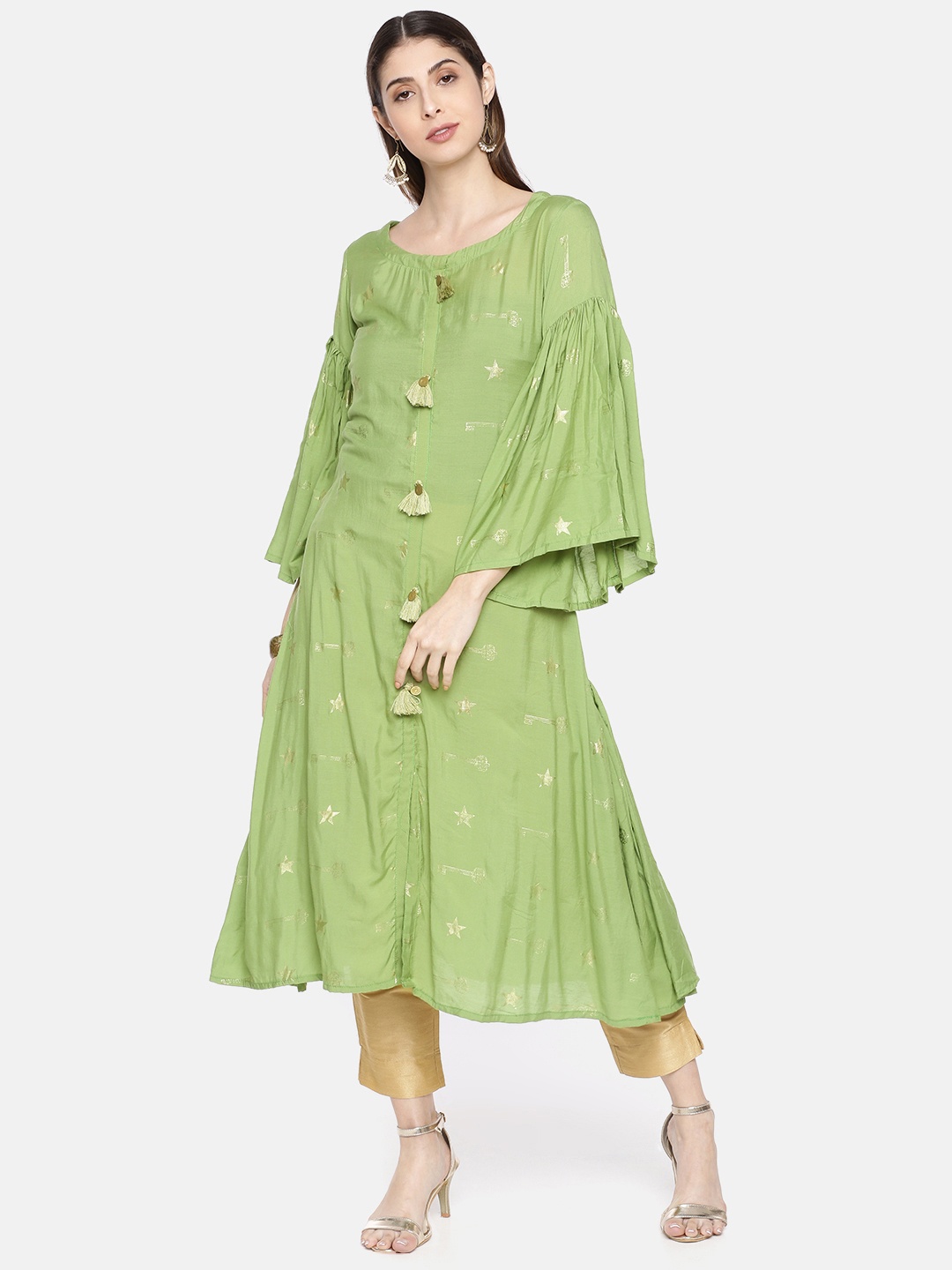 

Neerus Women Green Quirky Printed A-Line Kurta