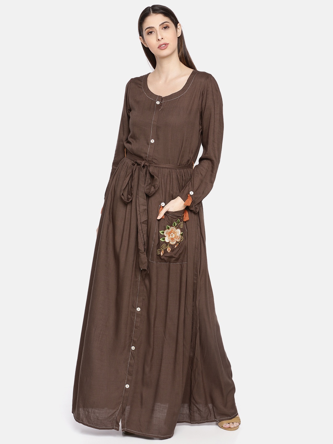 

Neerus Women Brown Embroidered A-Line Kurta