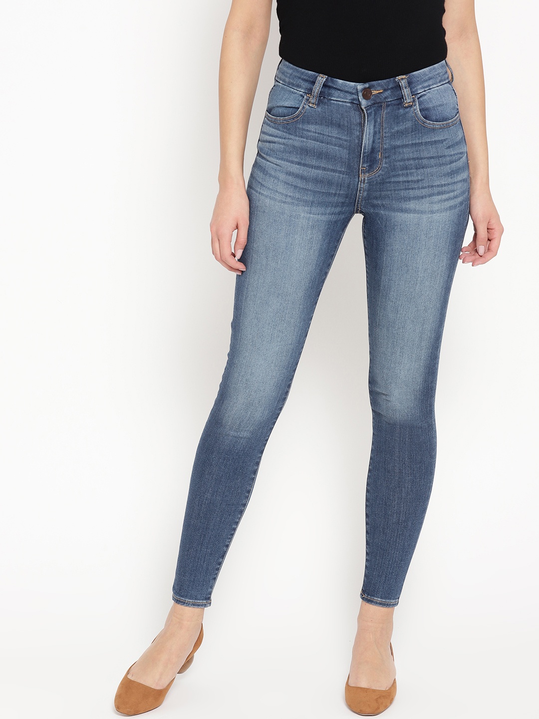 

AMERICAN EAGLE OUTFITTERS Women Blue Regular Fit Mid-Rise Clean Look Stretchable Jeans