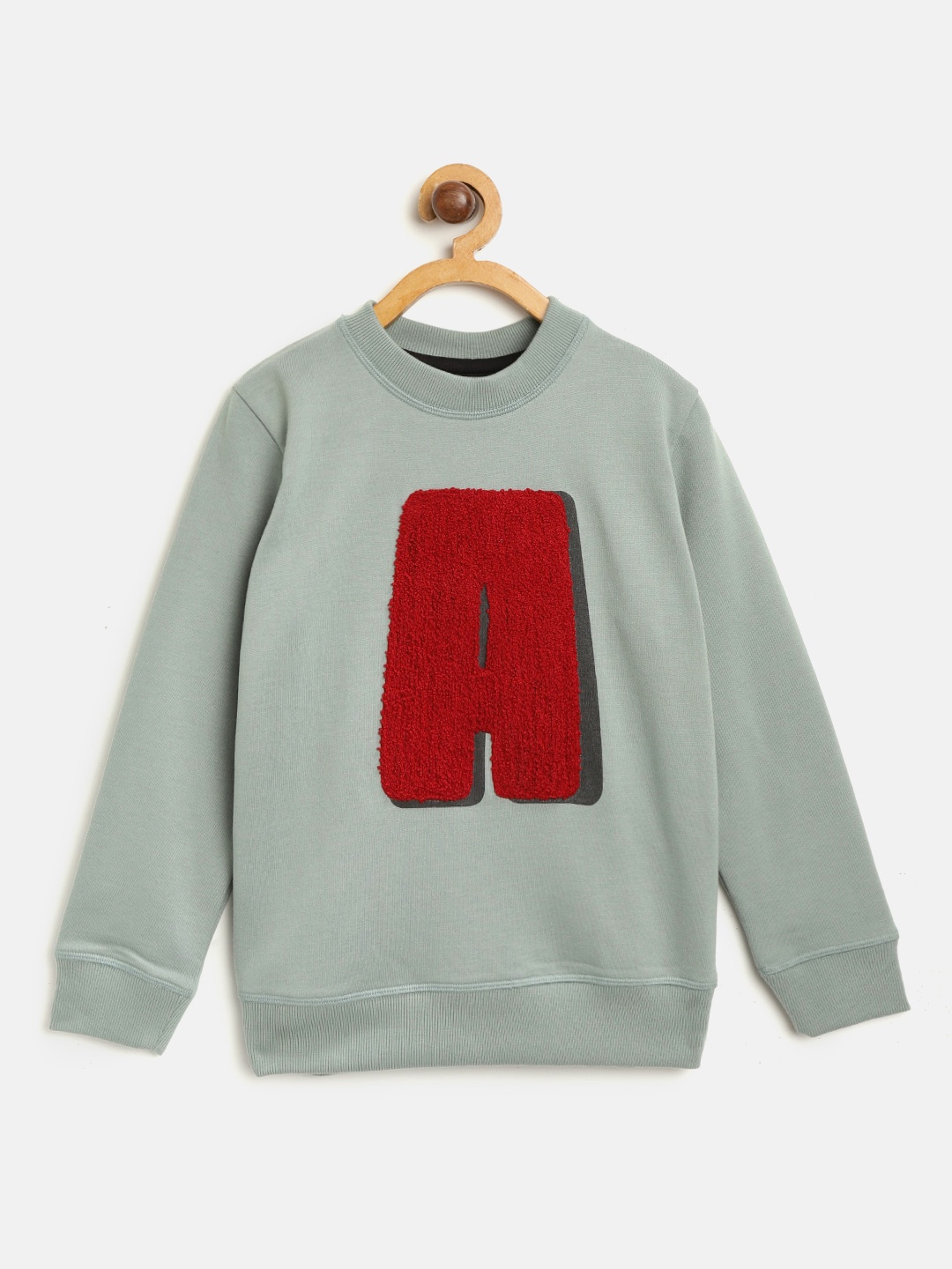 

Cherry Crumble Kids Typography CottonRound Neck Embroidery Sweatshirt, Green