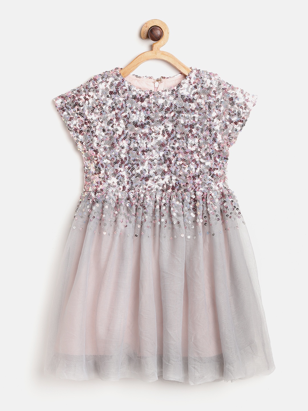 

Cherry Crumble Girls Grey Net Sequinned Fit & Flare Dress