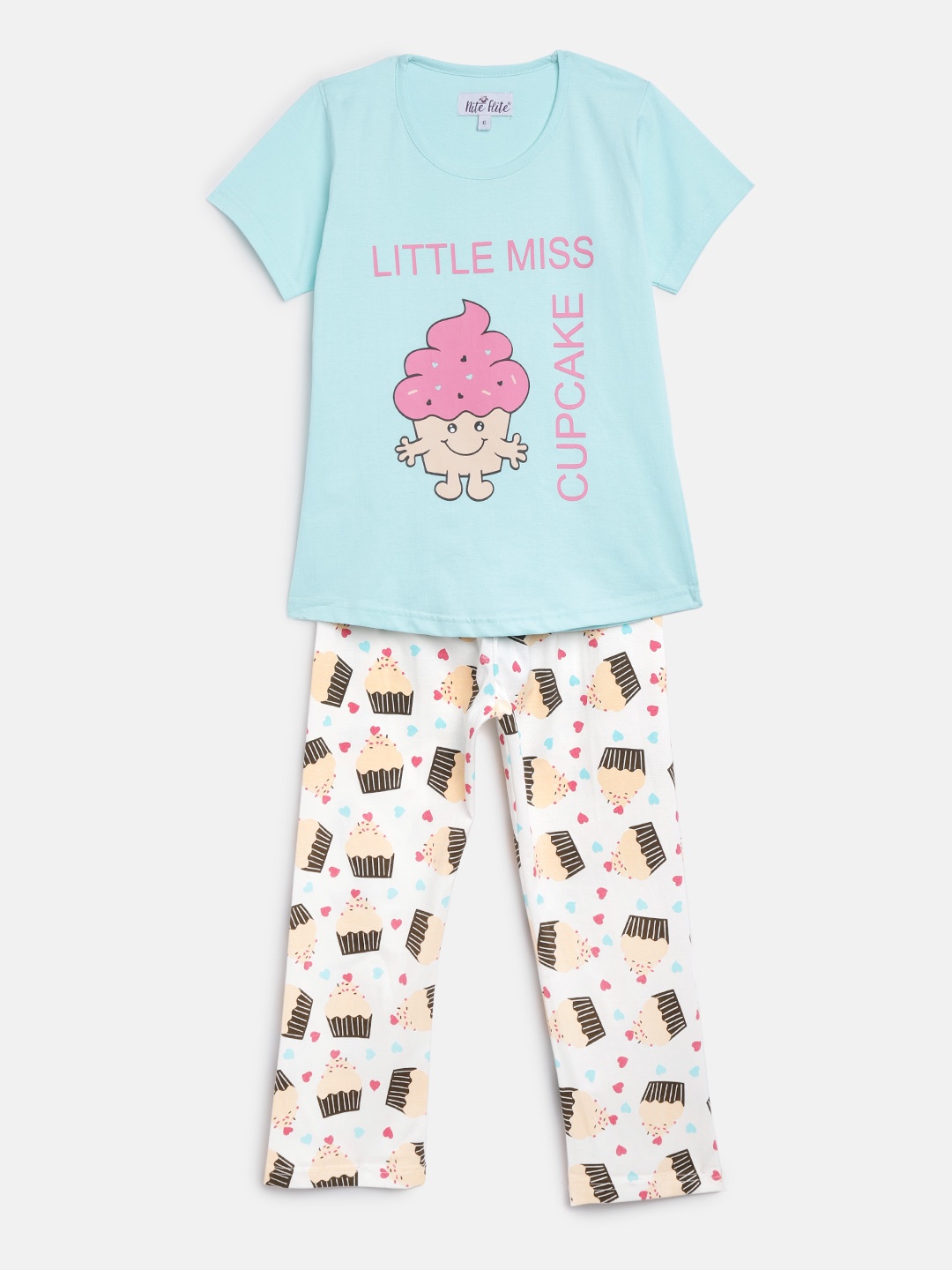 

Nite Flite Girls Blue & White Printed Night suit