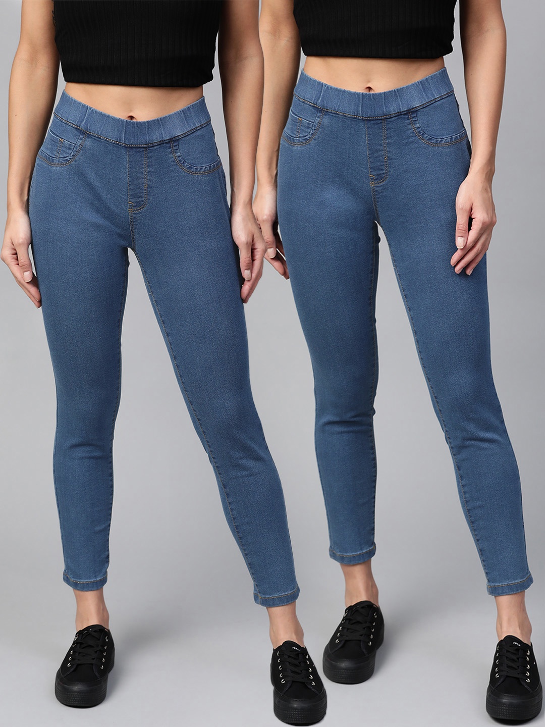 

The Roadster Lifestyle Co Women Navy Blue Pack of 2 Super Skinny Fit Solid Cropped Jeggings