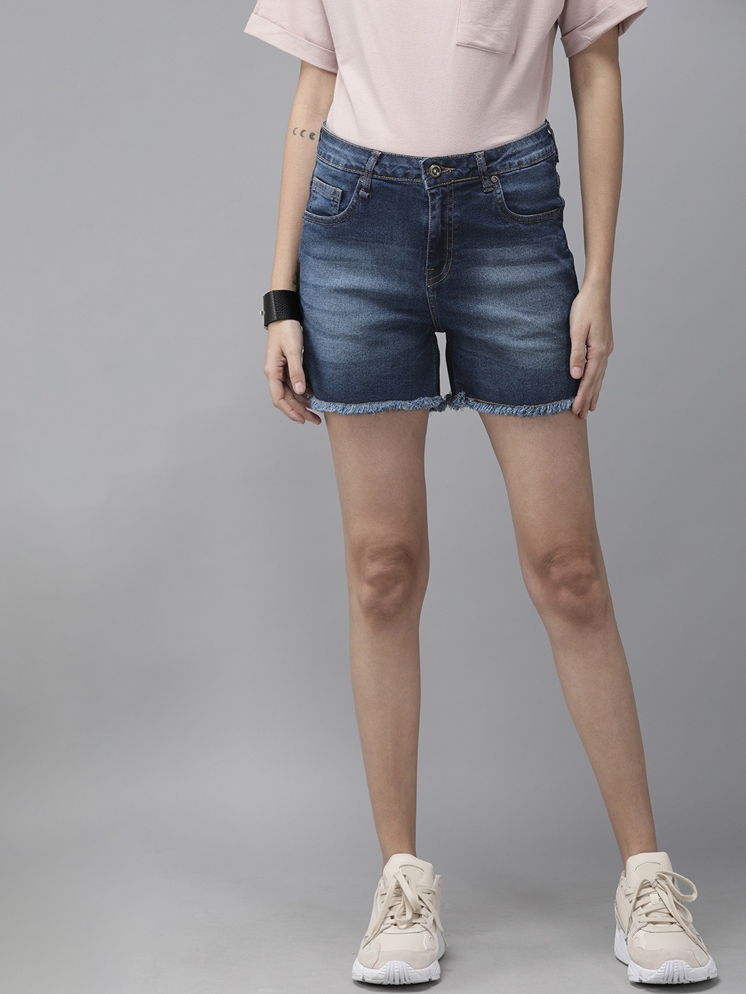

Roadster Women Blue Washed Regular Fit Denim Shorts