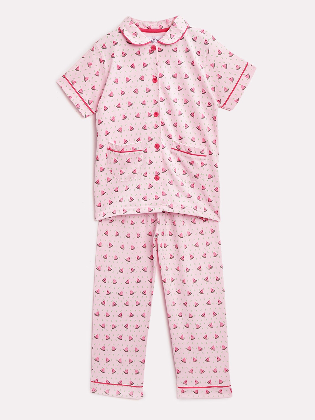 

Nite Flite Girls Pink & Green Printed Night suit