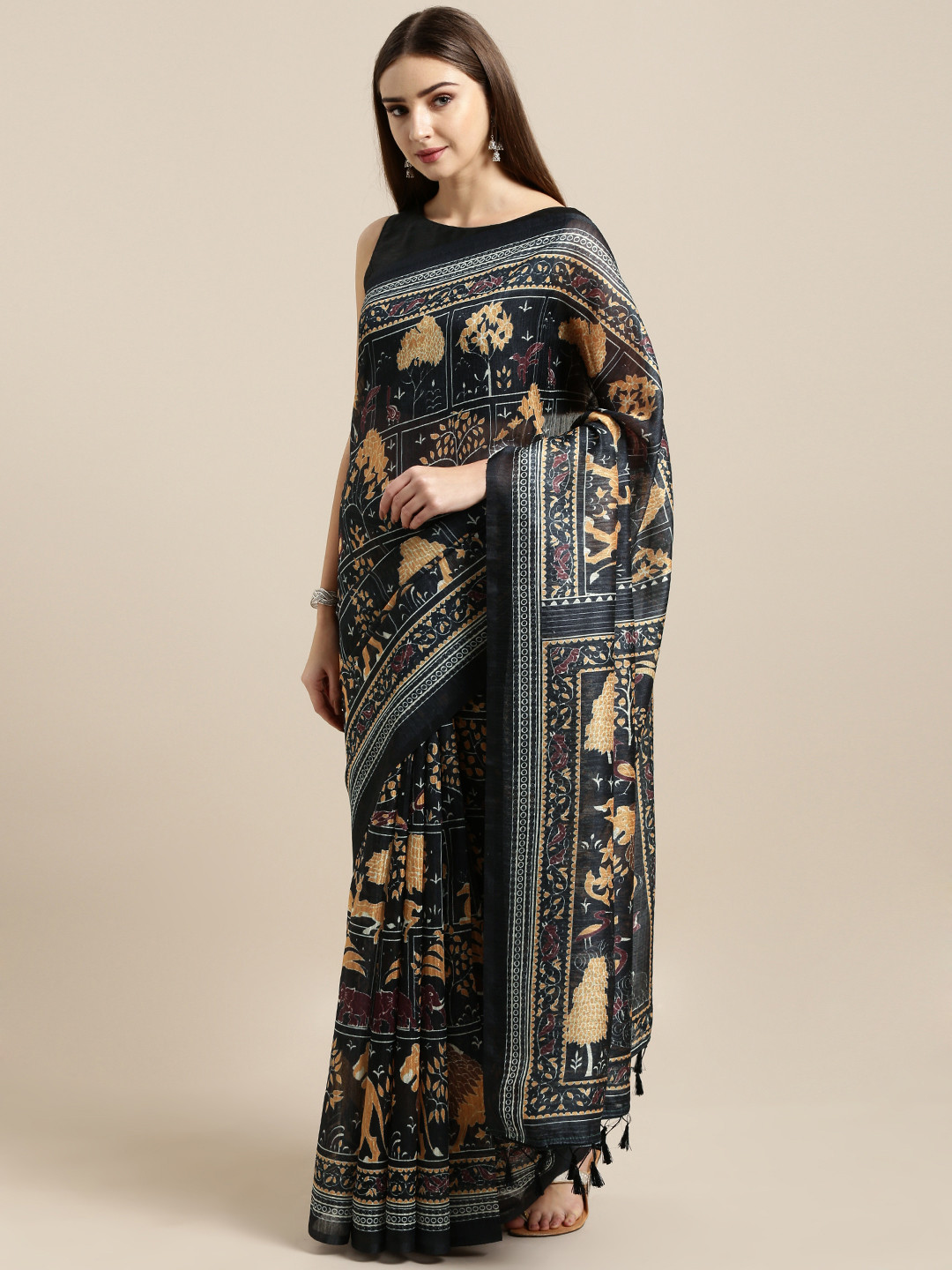 

Rajnandini Green & Mustard Yellow Silk Cotton Printed Kalamkari Saree
