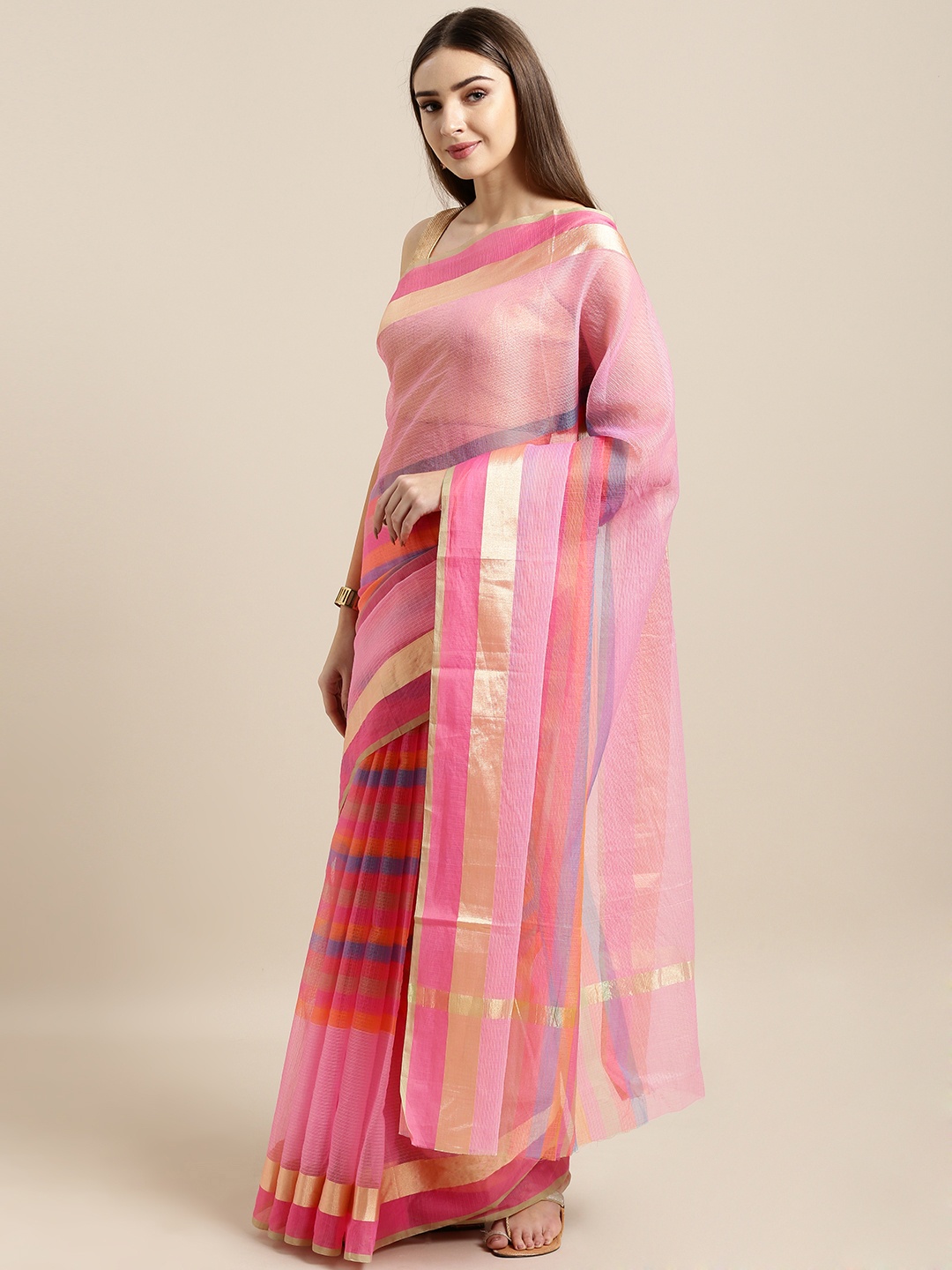 

Rajnandini Pink Cotton Blend Solid Kota Saree