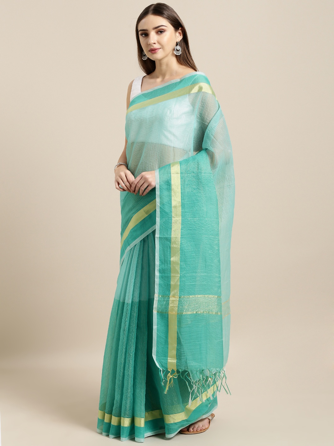 

Rajnandini Green Cotton Blend Woven Design Kota Saree