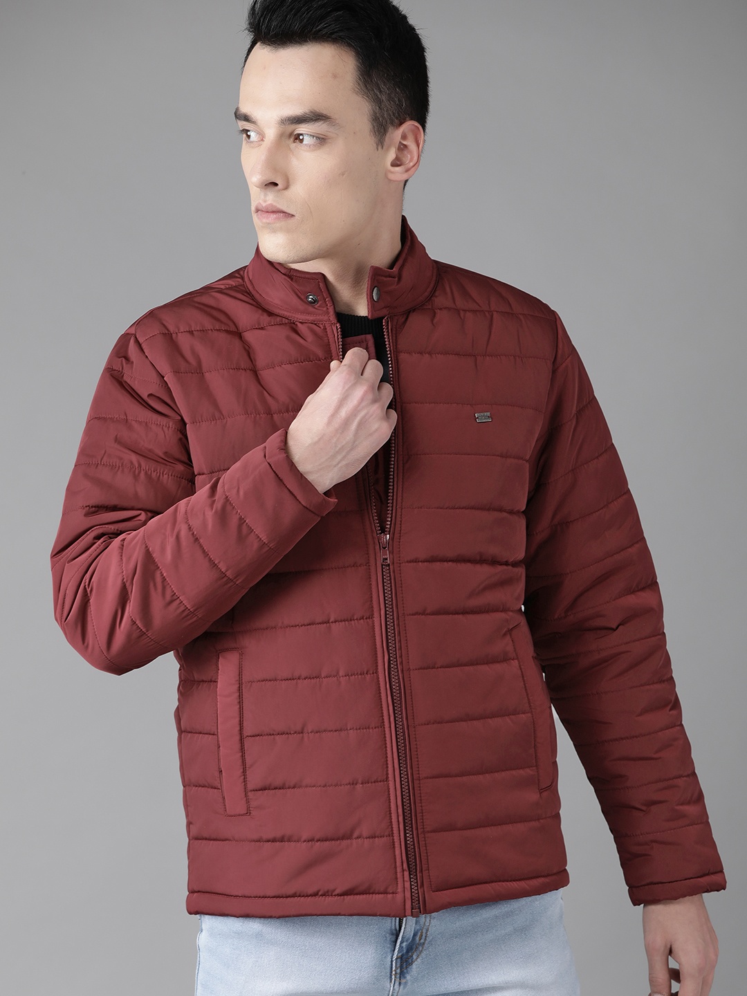 

The Roadster Lifestyle Co Men Maroon Solid Padded Jacket