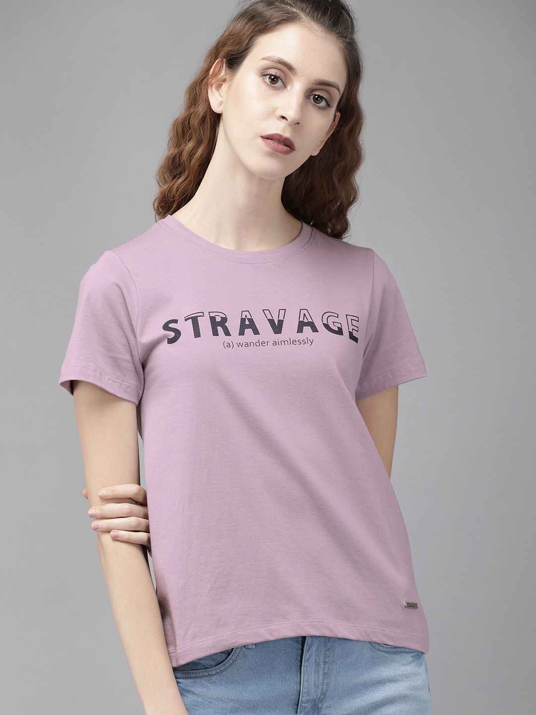 

The Roadster Lifestyle Co Women Purple Printed Boxy Fit T-shirt