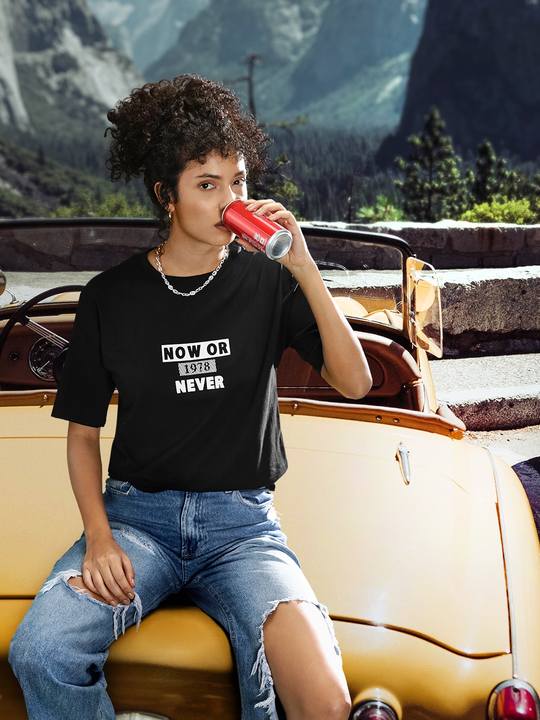 

The Roadster Lifestyle Co Women Black Round Neck Cotton Longline T-shirt