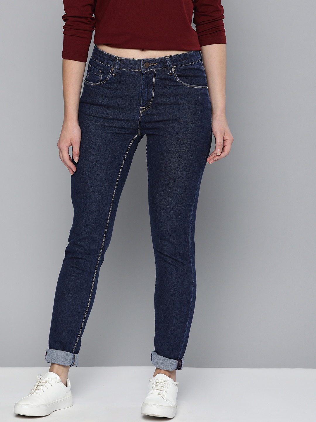 

HERE&NOW Women Blue Skinny Fit Mid-Rise Clean Look Stretchable Jeans