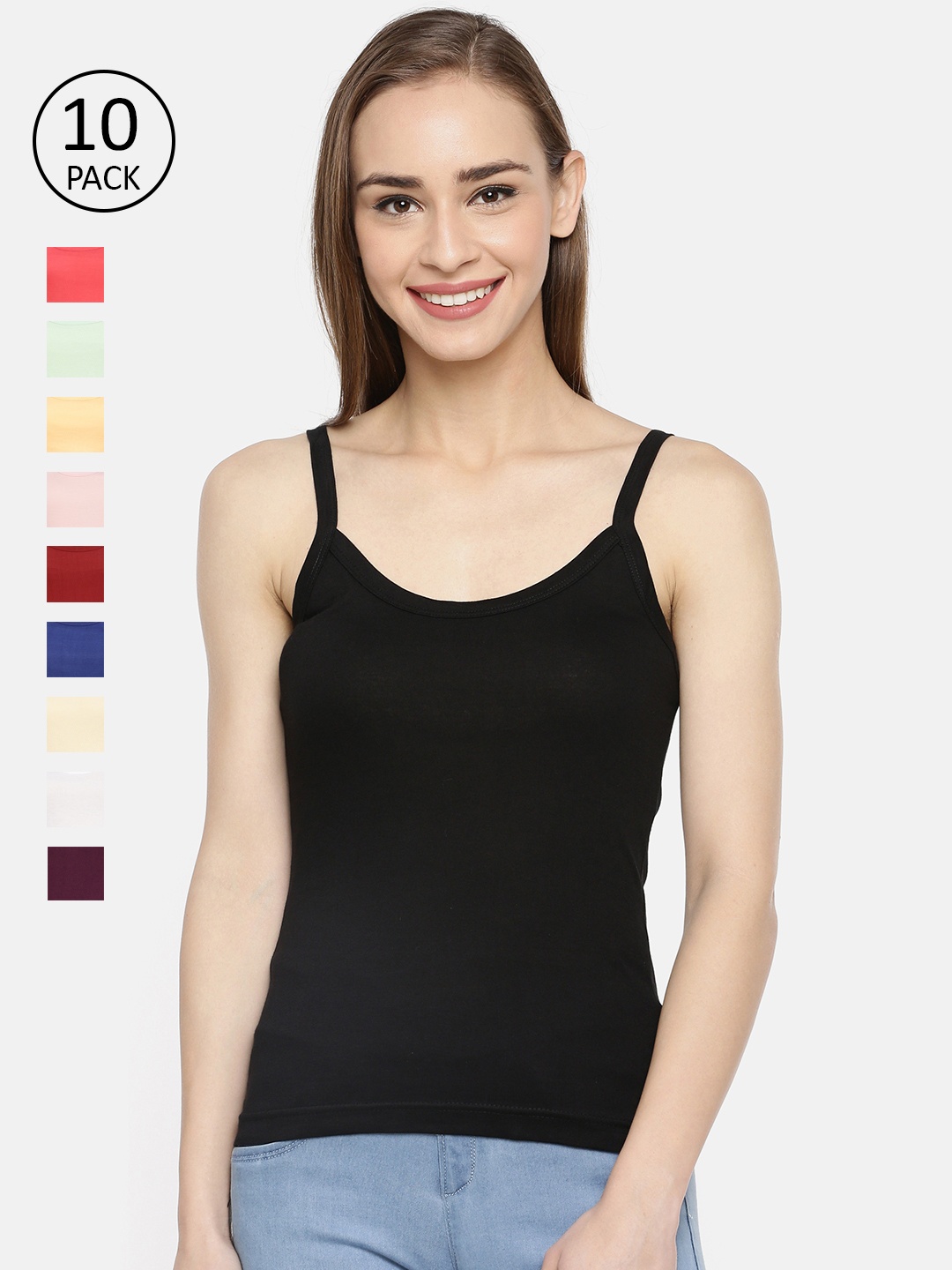 

Dollar Missy Pack of 10 Solid Combed Cotton Camisole, Multi