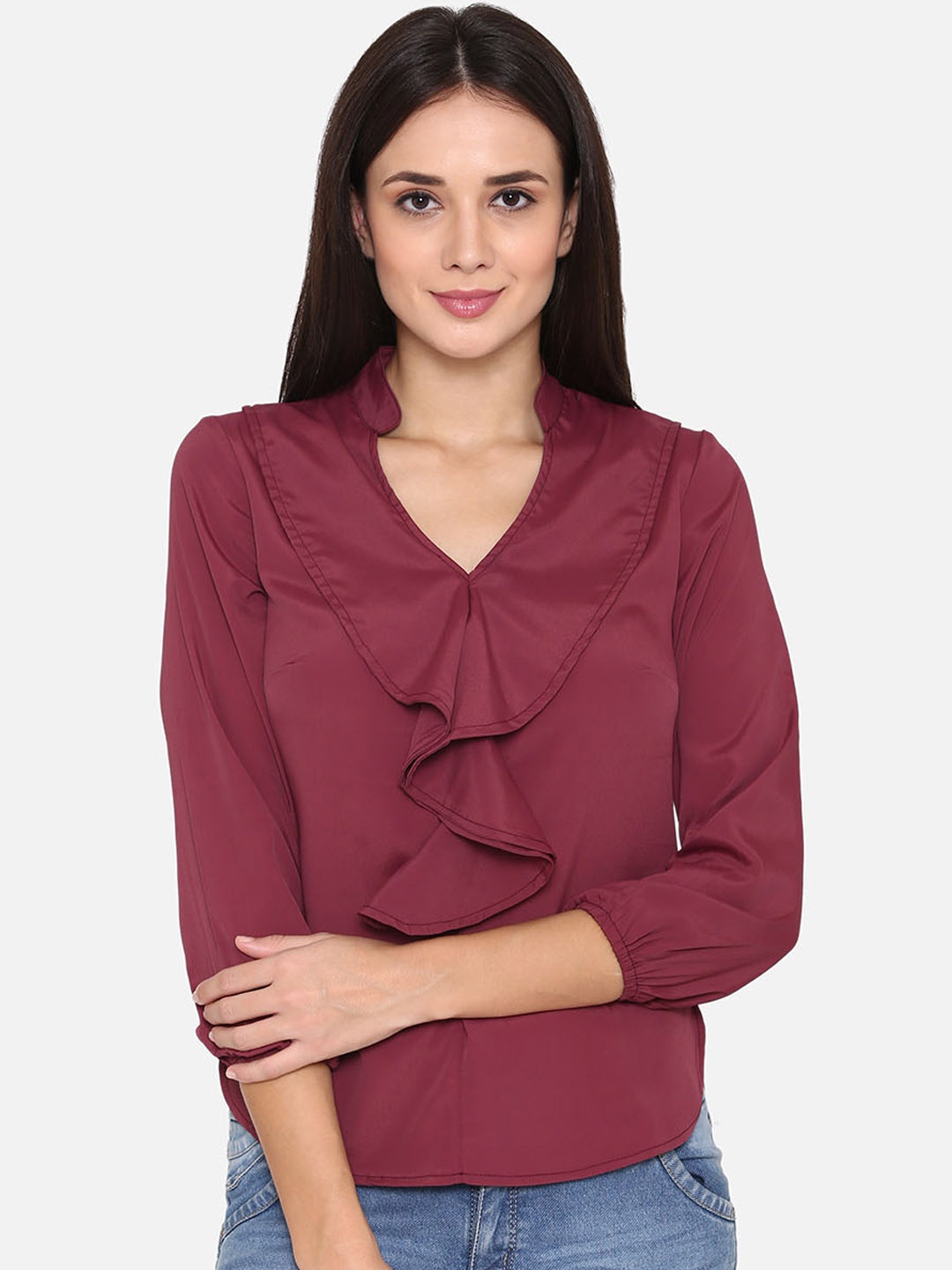 

PHWOAR Women Maroon Solid Top