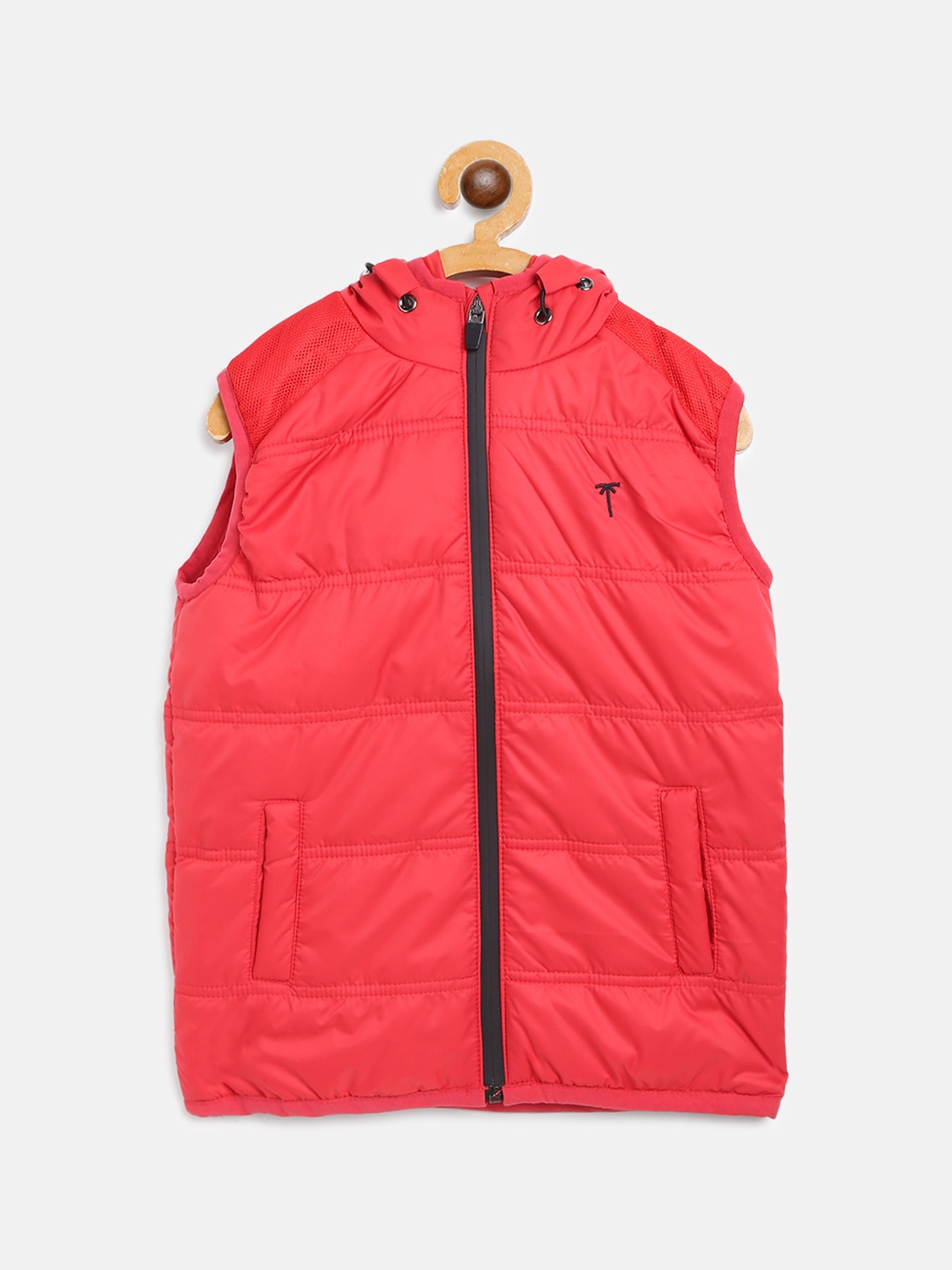 

Palm Tree Boys Solid Hooded Padded Jacket, Red