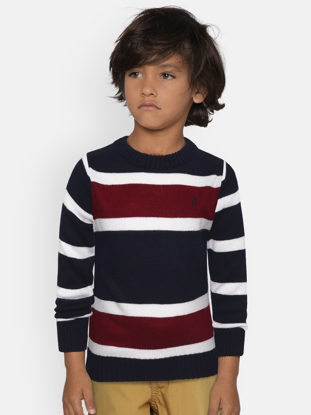 

Gini and Jony Boys Navy Blue & White Striped Pullover Sweater