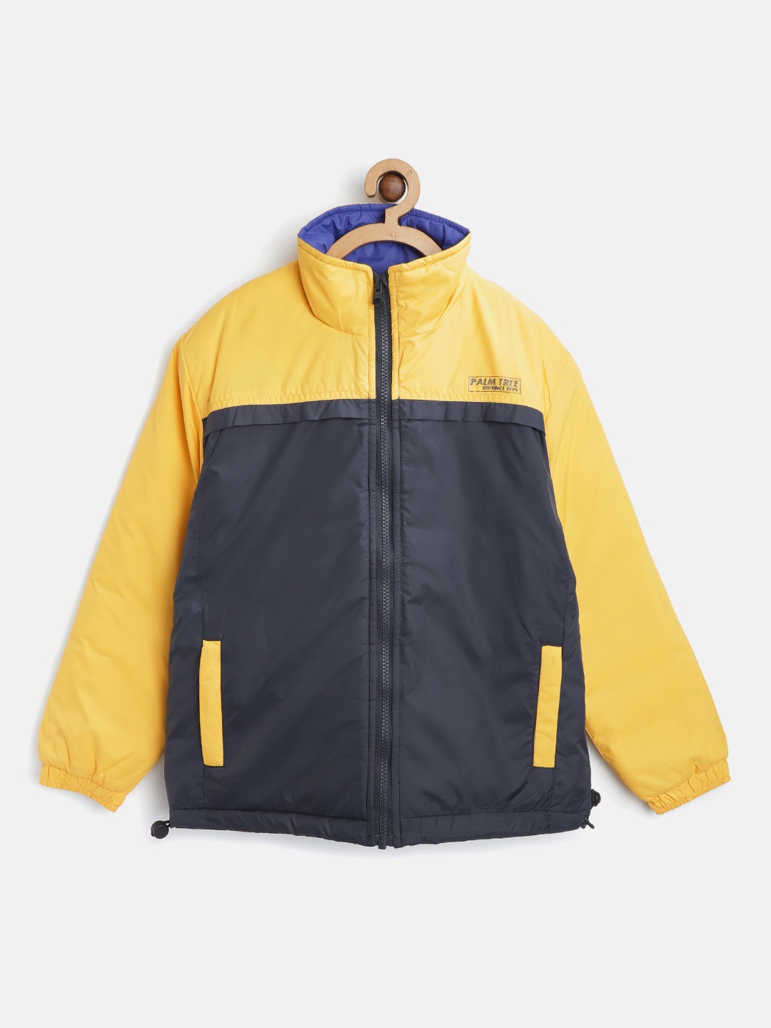 

Palm Tree Boys Navy Blue & Yellow Colourblocked Padded Jacket