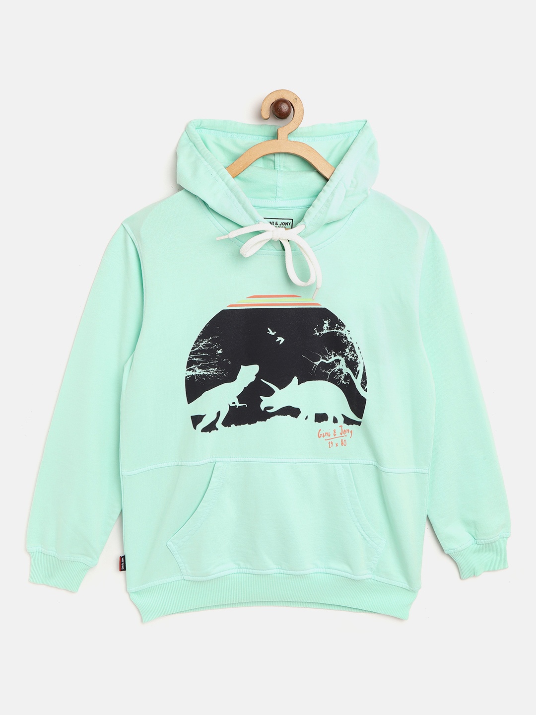 

Gini and Jony Boys Mint Green & Black Dinosaur Print Hooded Sweatshirt