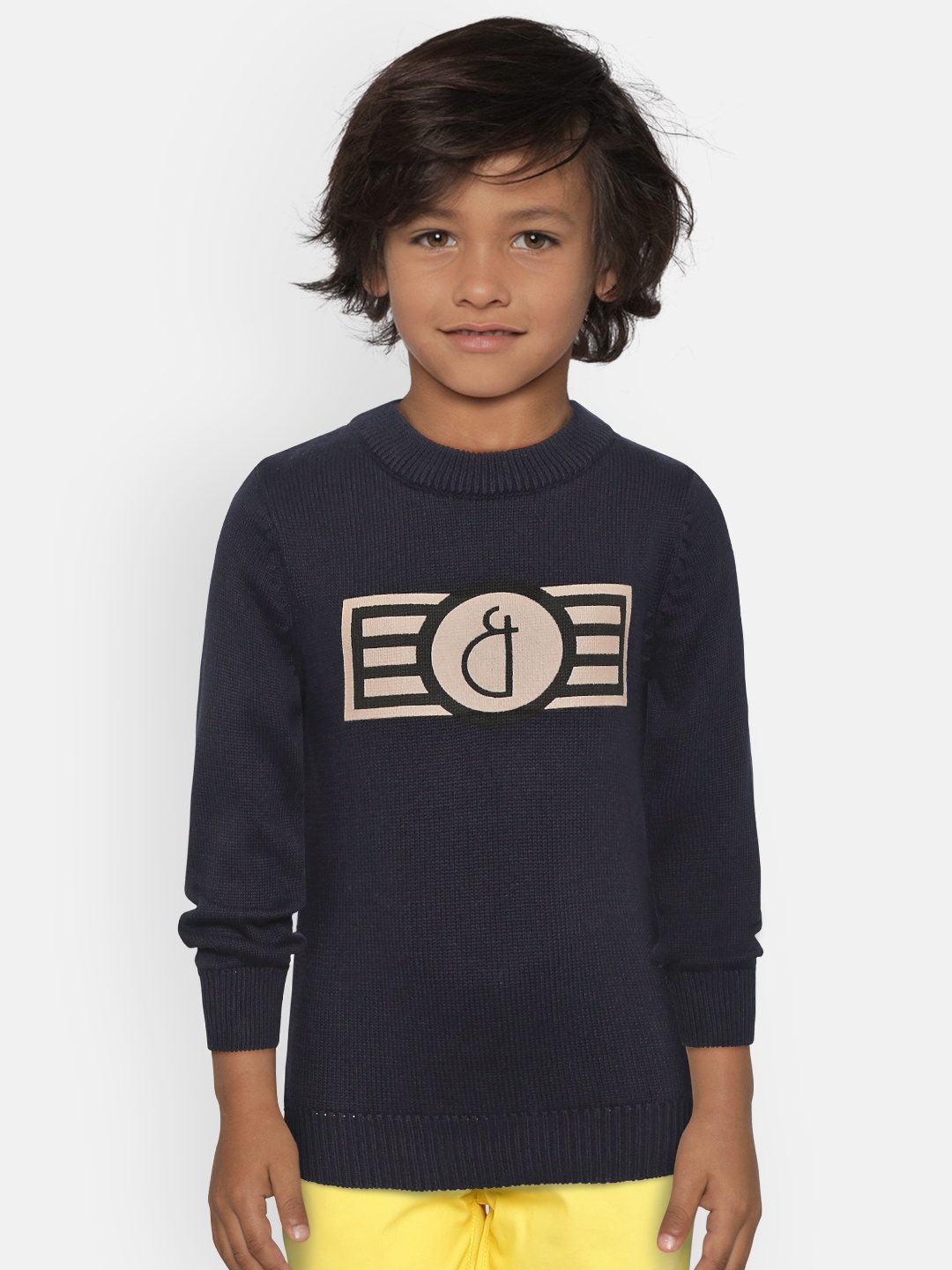

Gini and Jony Boys Navy Blue Printed Pullover Sweater with Brooches