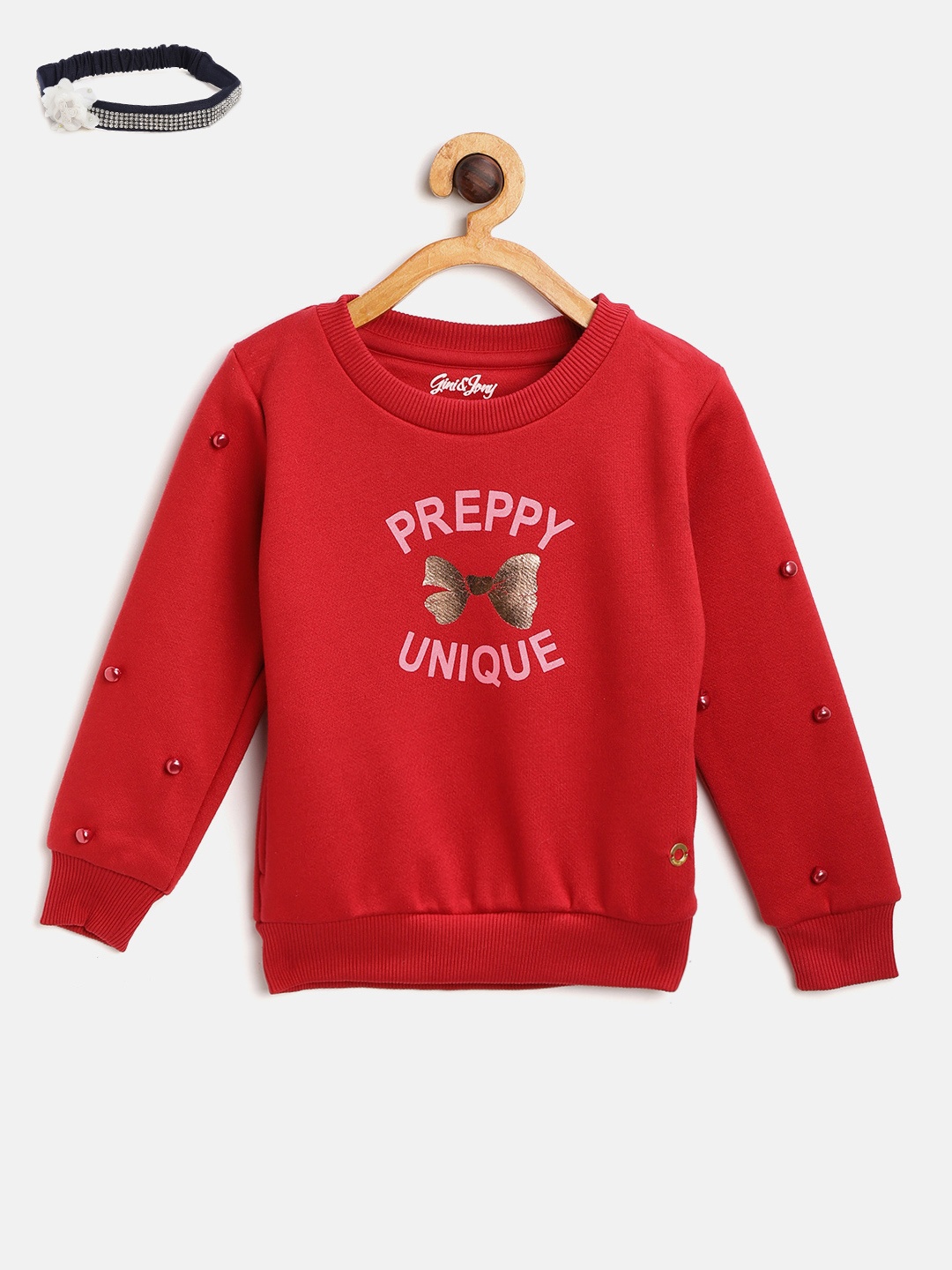 

Gini and Jony Girls Red Printed Sweatshirt with Hairband