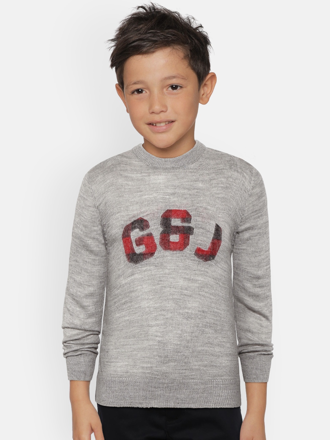 

Gini and Jony Boys Grey Melange Printed Pullover