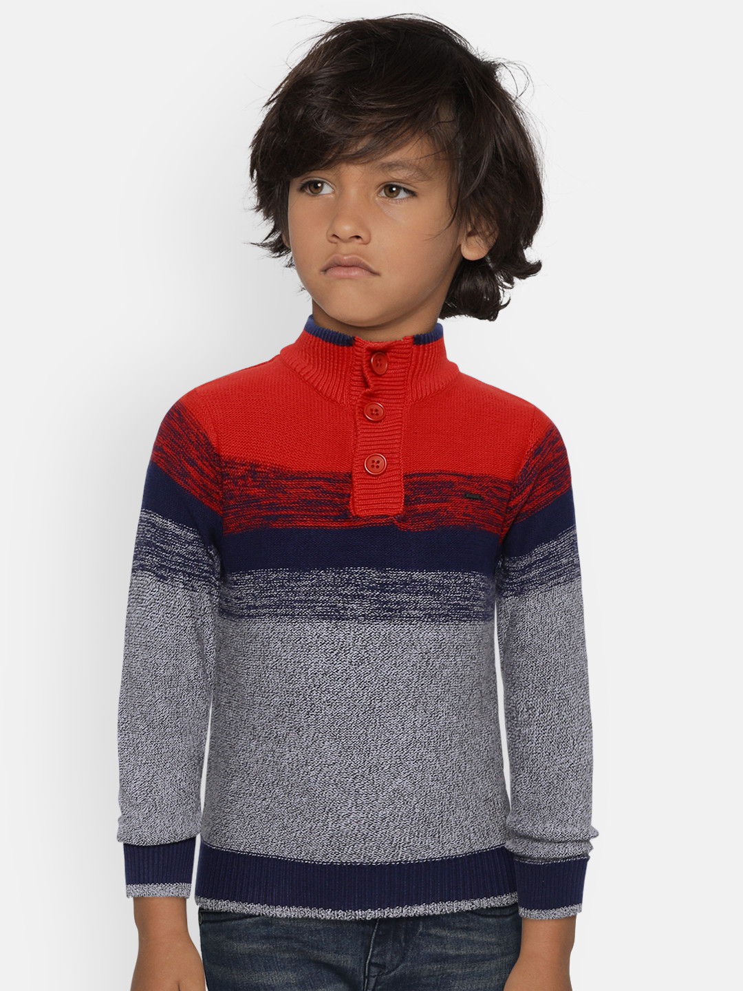 

Gini and Jony Boys Red & Navy Blue Colourblocked Pullover Sweater