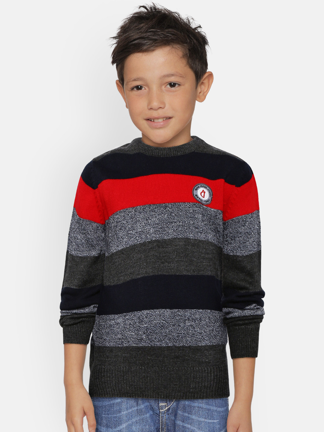 

Gini and Jony Boys Charcoal Grey & Navy Striped Pullover with Brooches