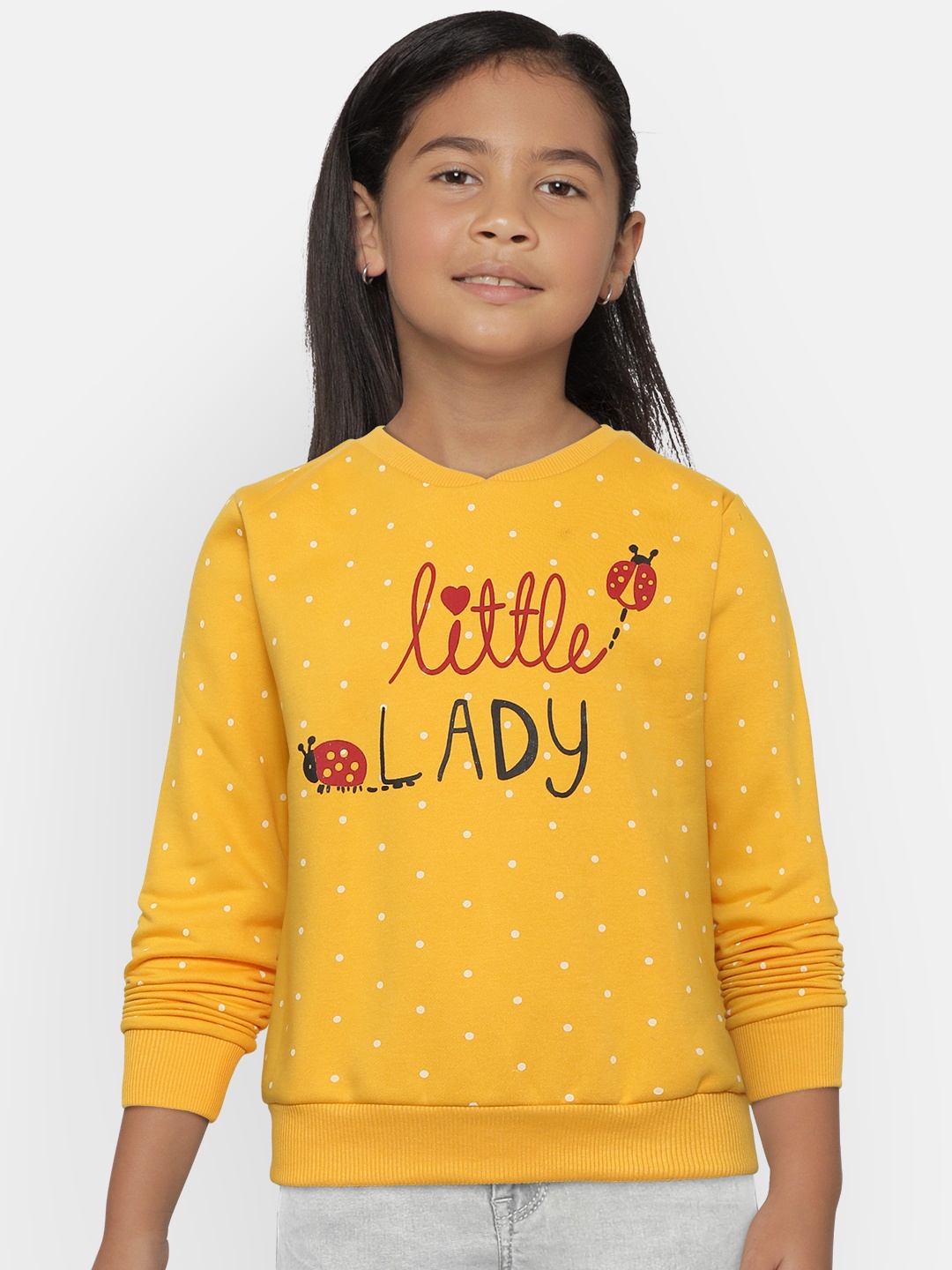 

Gini and Jony Girls Yellow & White Printed Sweatshirt with Hairband