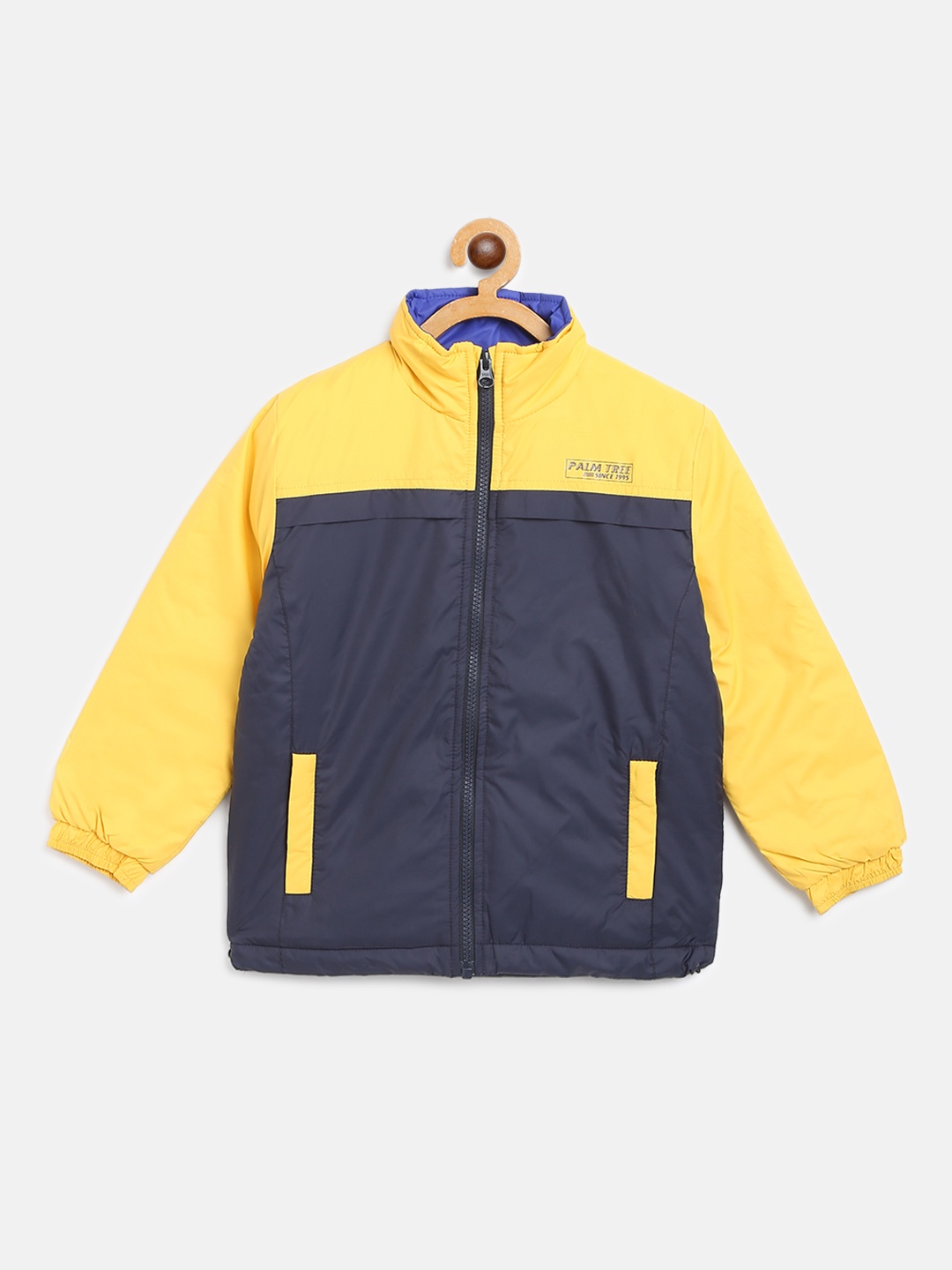 

Palm Tree Boys Yellow & Navy Blue Colourblocked Padded Jacket