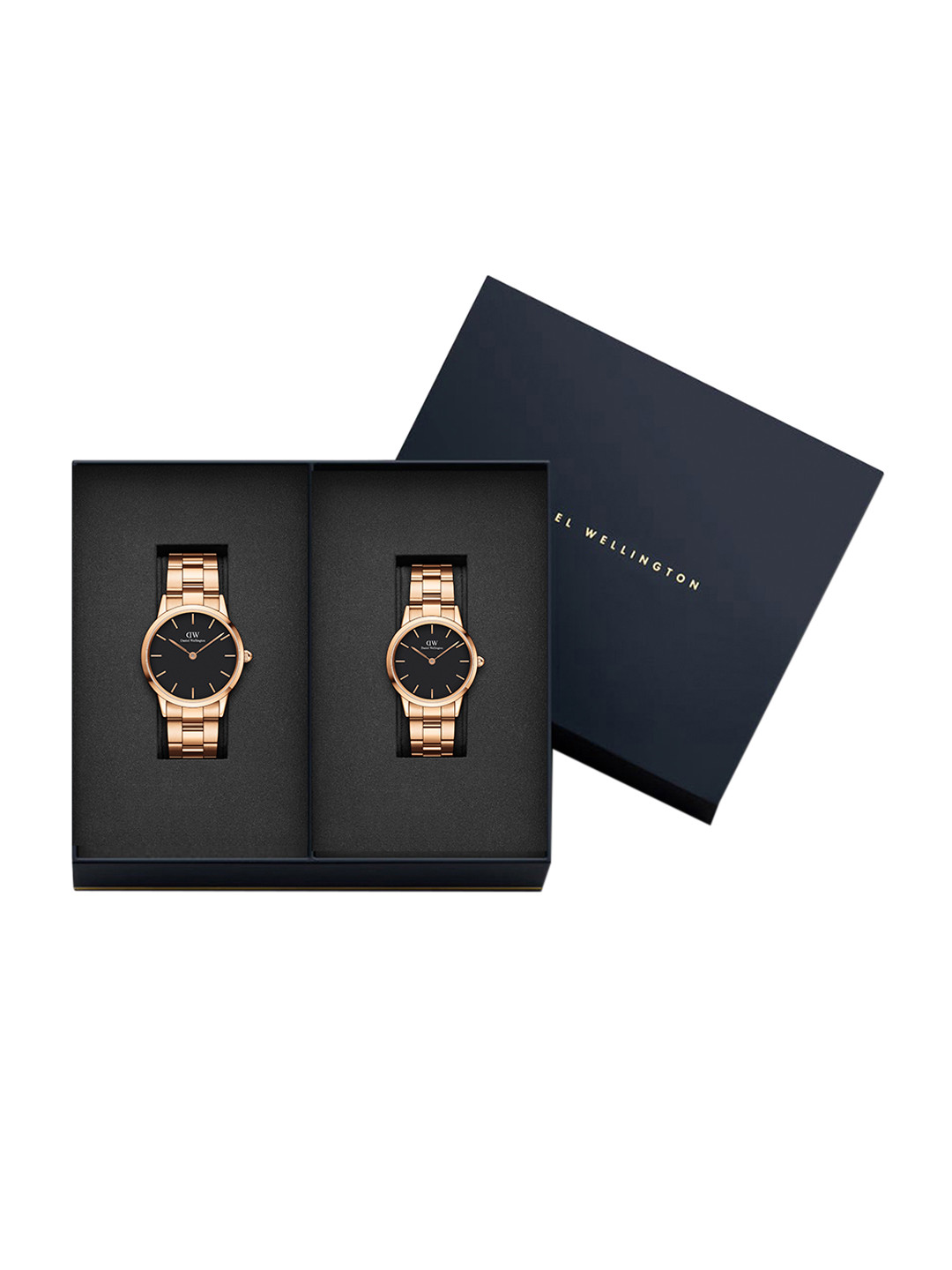 

Daniel wellington Unisex Iconic Link Rose Gold Couple Watch Gift Set DW00500580, Black