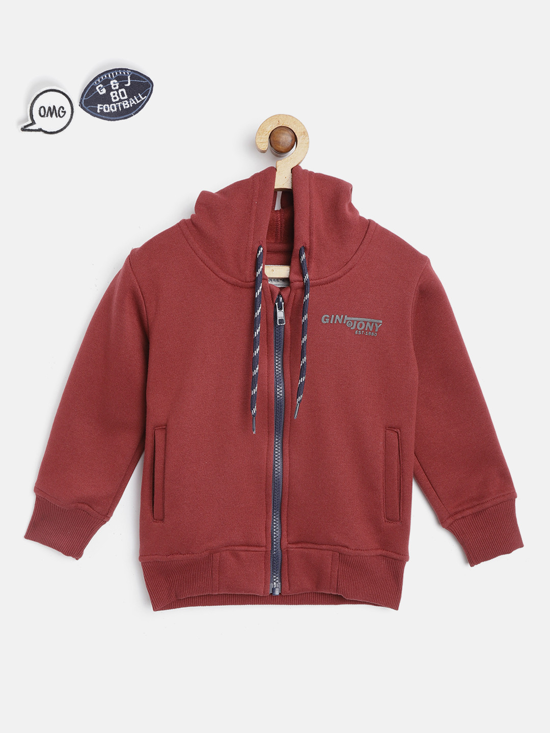 

Gini and Jony Boys Maroon Printed Back Hooded Sweatshirt