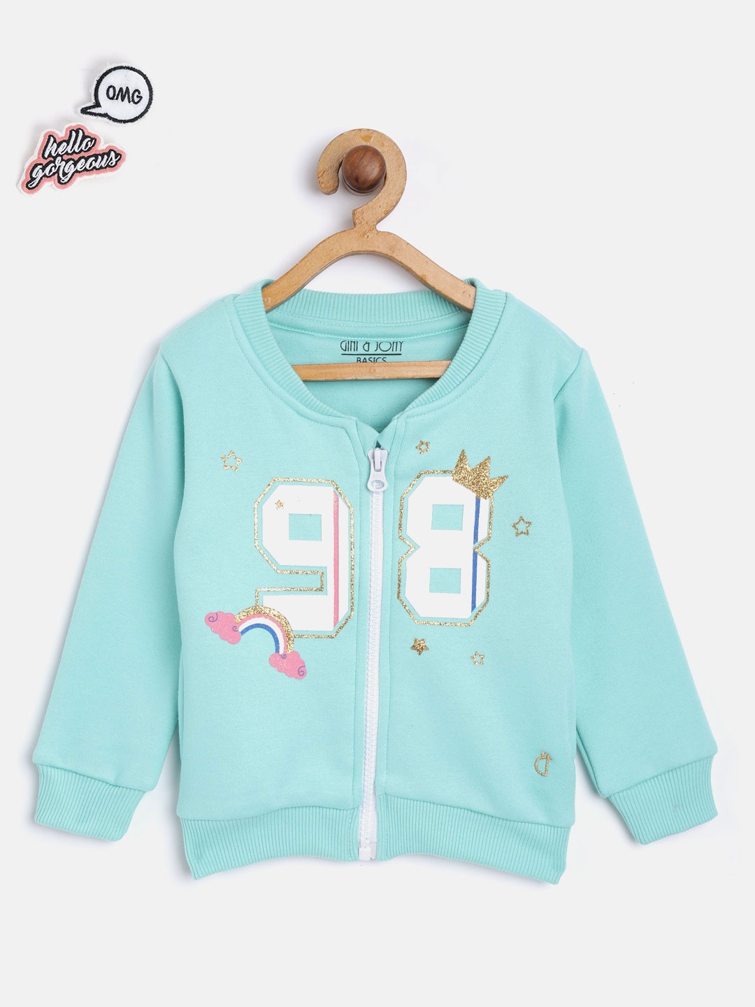 

Gini and Jony Girls Blue Printed Sweatshirt with Brooches