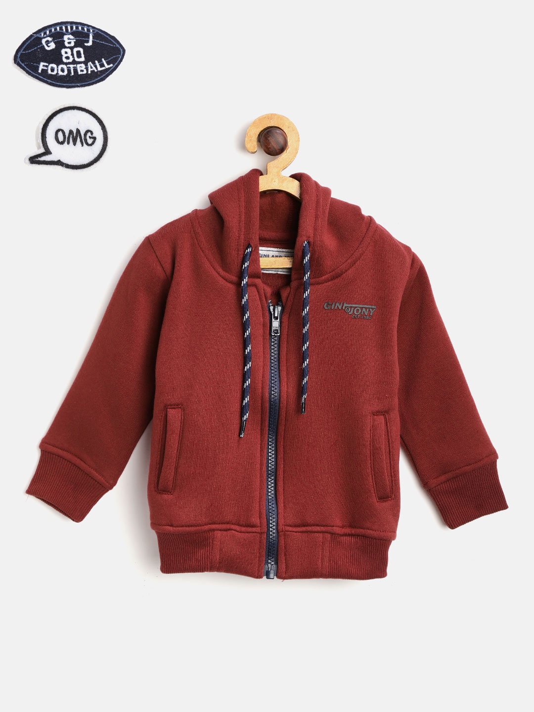 

Gini and Jony Boys Maroon Solid Hooded Sweatshirt