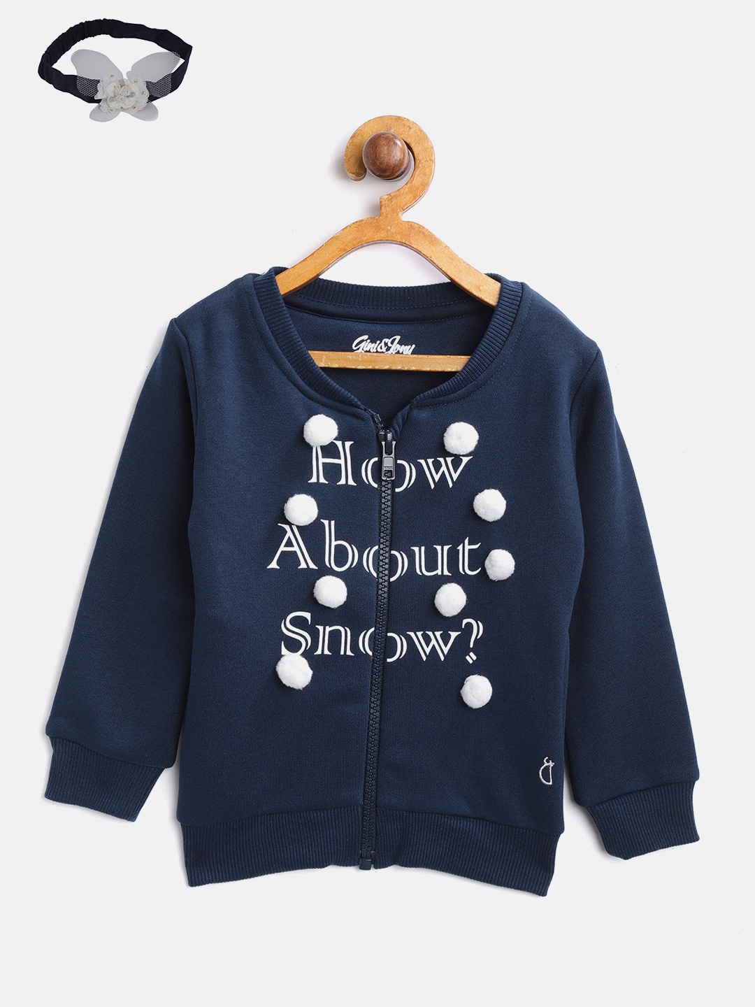 

Gini and Jony Girls Navy Blue Printed Sweatshirt with Hairband