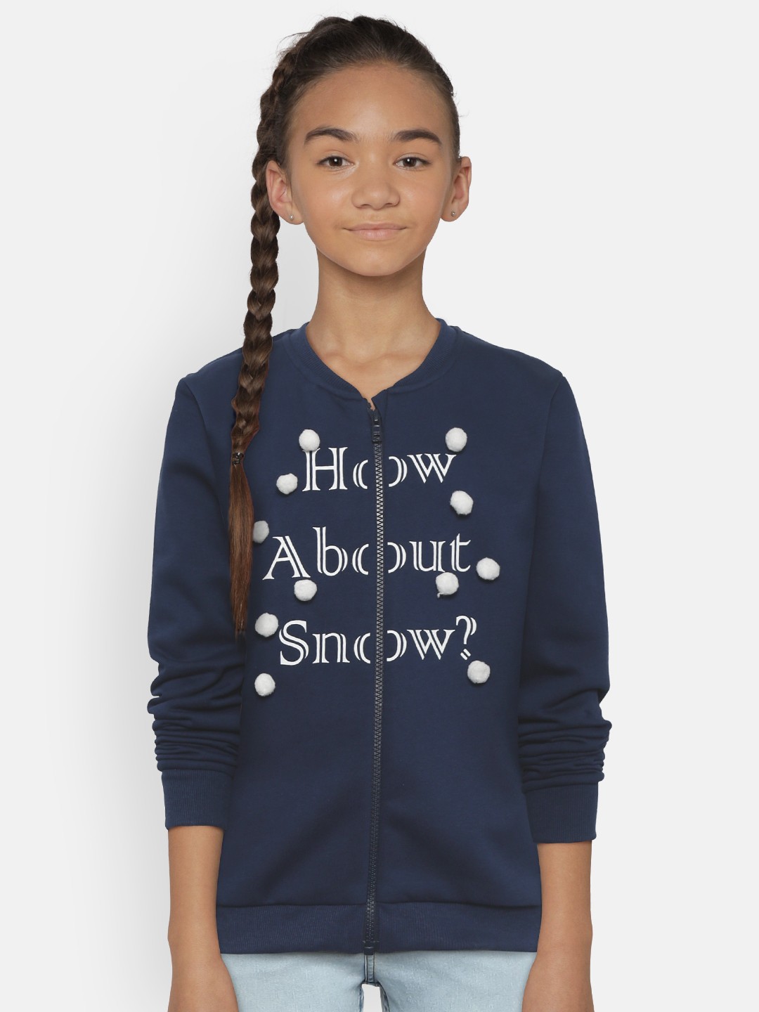 

Gini and Jony Girls Navy Blue Printed Sweatshirt with Hairband
