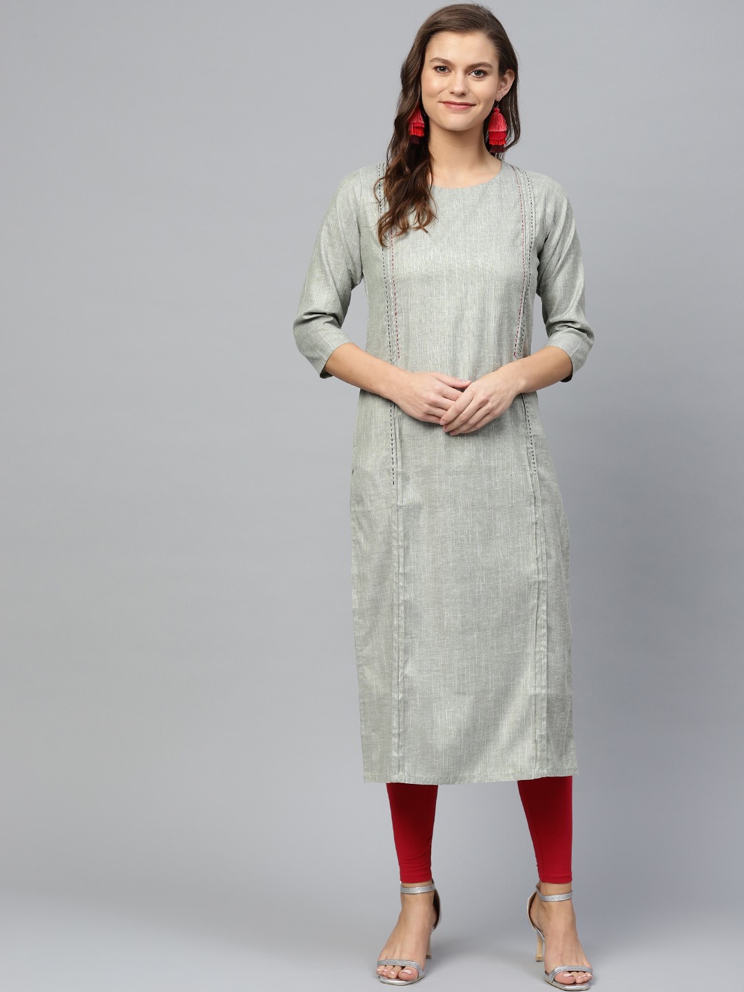 

KSUT Women Green Solid Handloom Straight Kurta