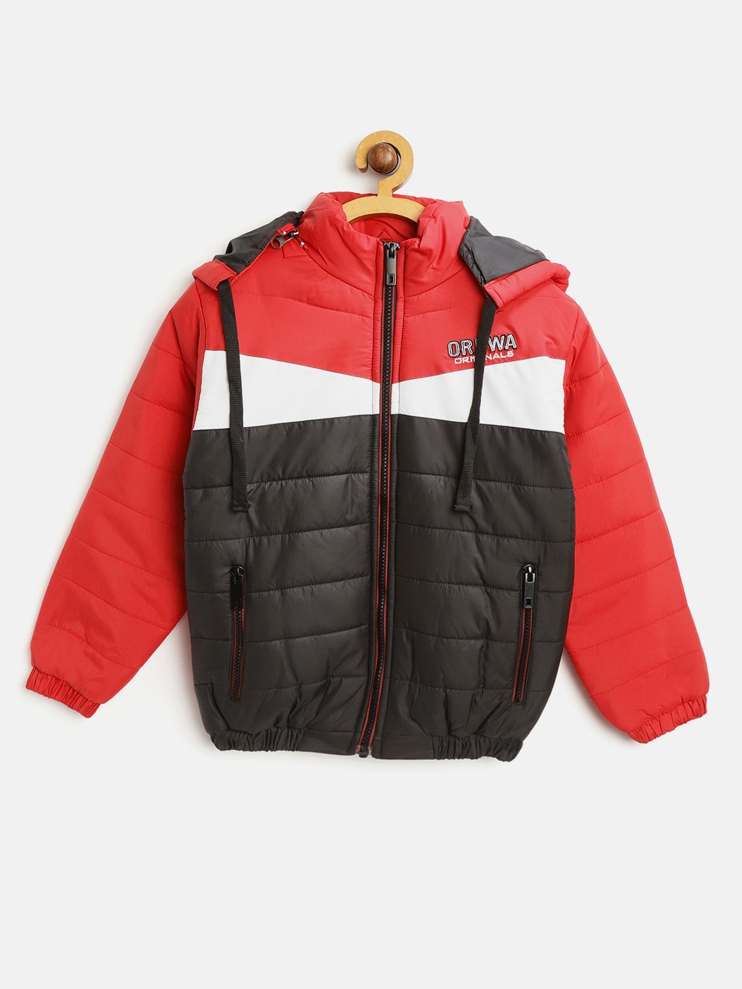 

Orewa Boys Red & Black Colourblocked Hooded Padded Jacket