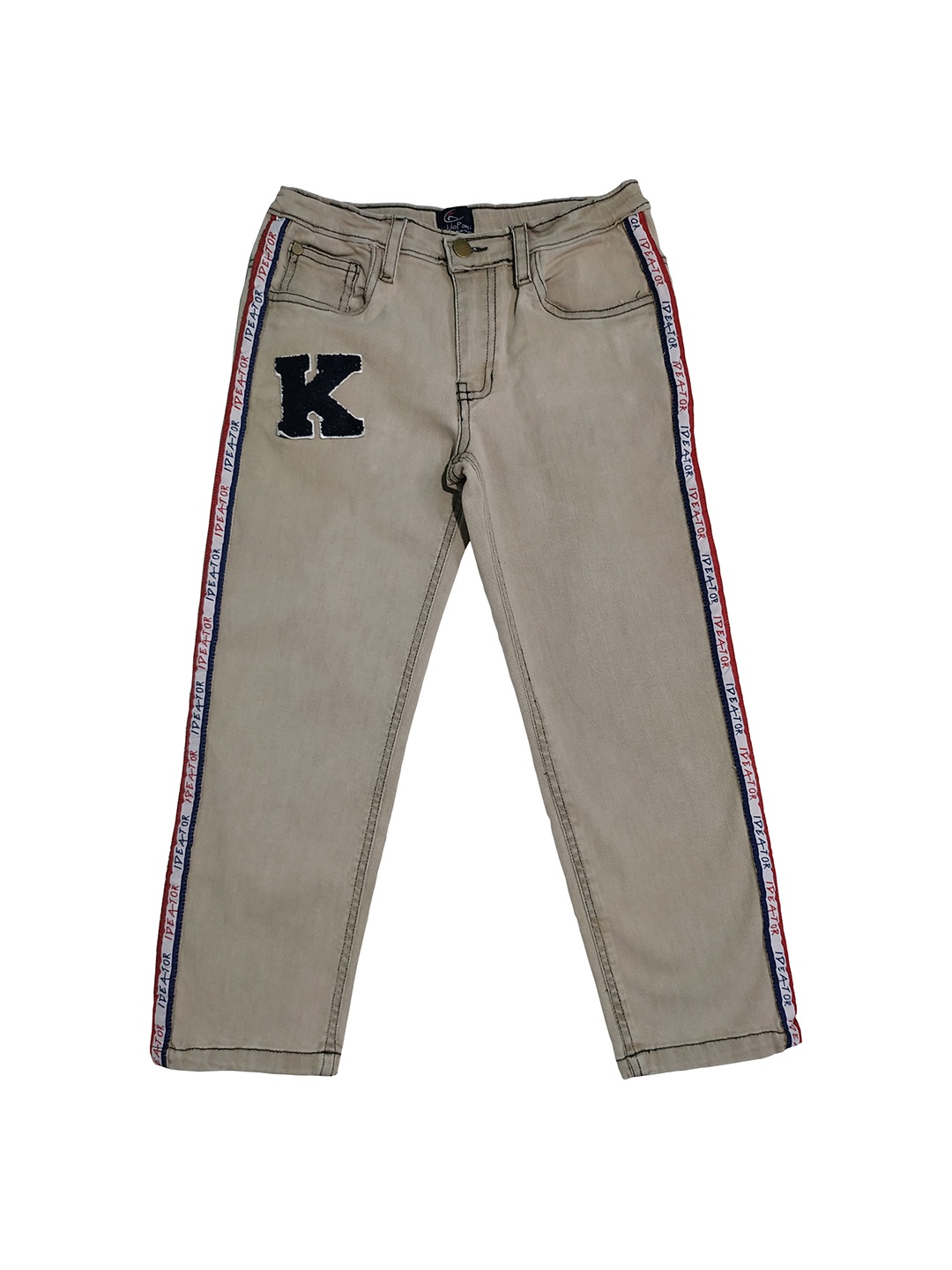 

KiddoPanti Boys Beige Regular Fit Mid-Rise Clean Look Stretchable Jeans