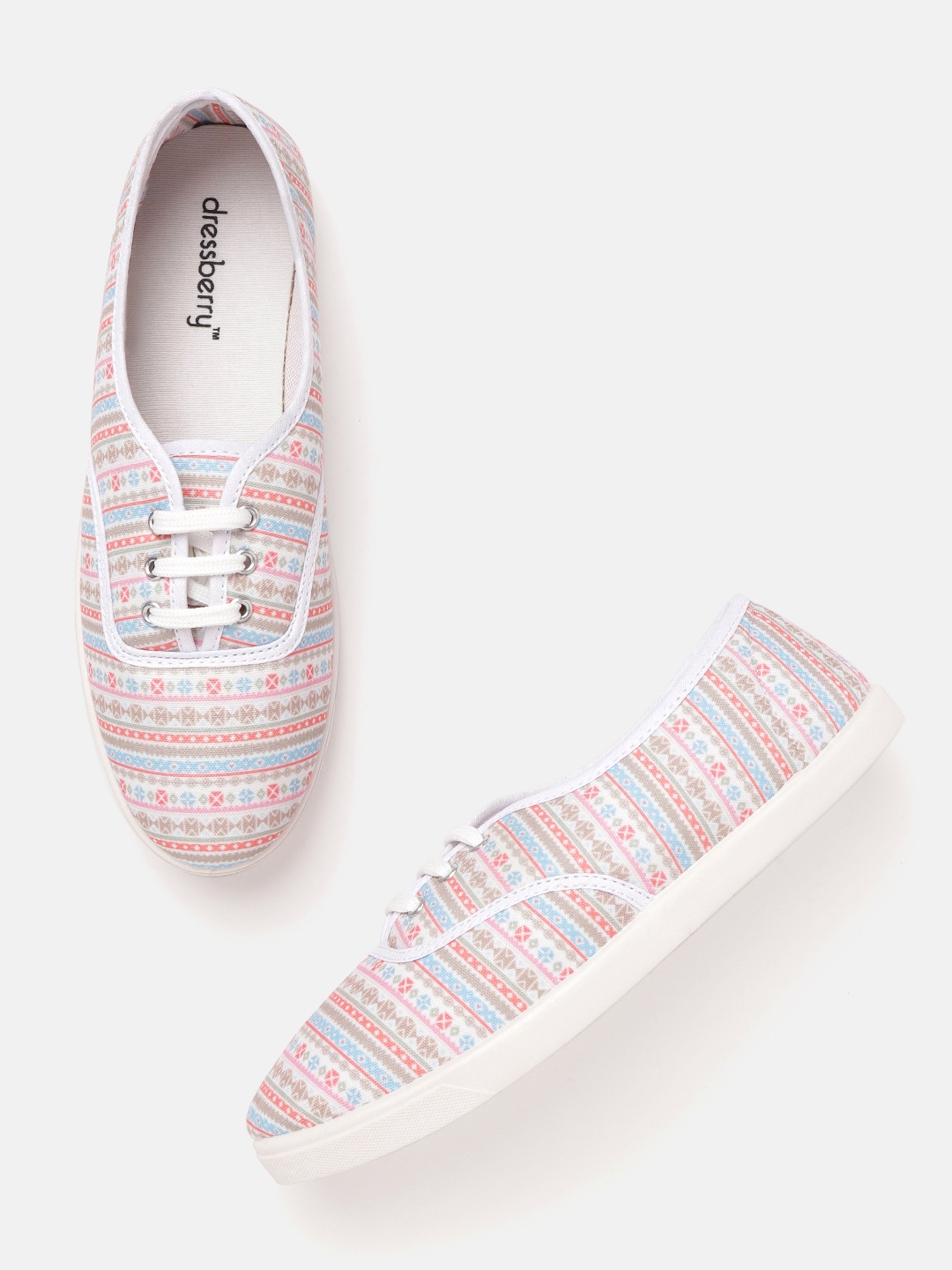 

DressBerry Women White & Blue Printed Sneakers