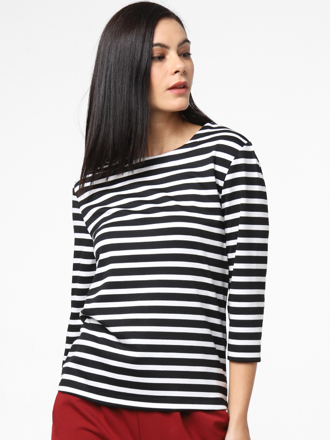 

ONLY Women Black & White Striped Styled Back Top