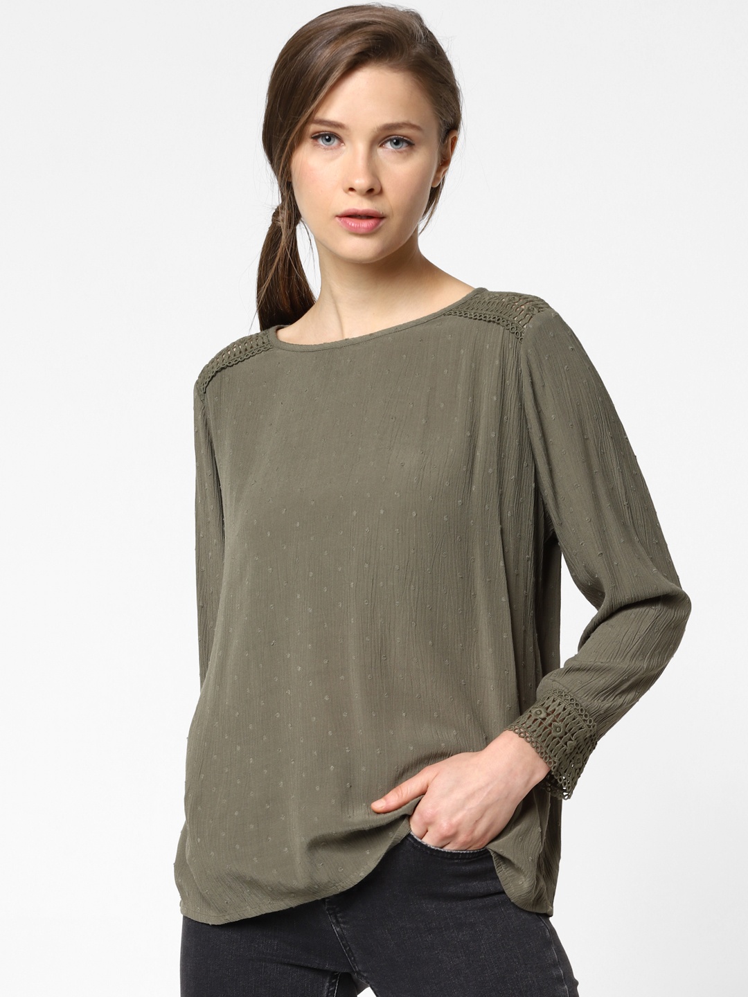 

ONLY Women Olive Green Solid Top