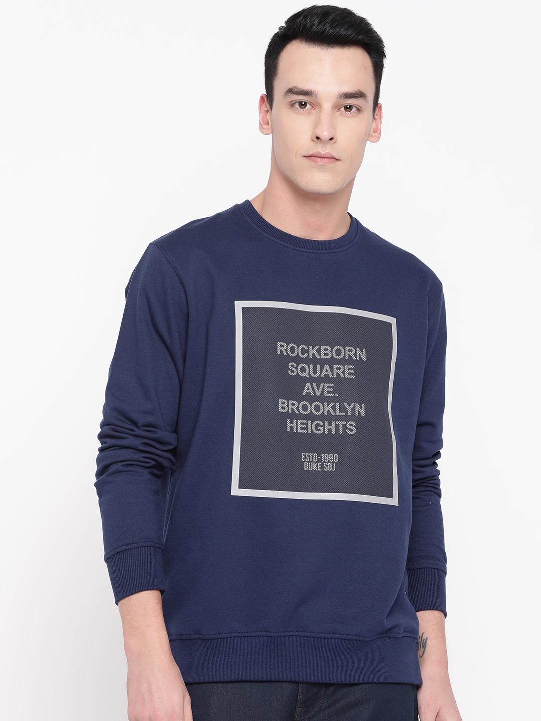 

Duke Men Navy Blue Printed Sweatshirt