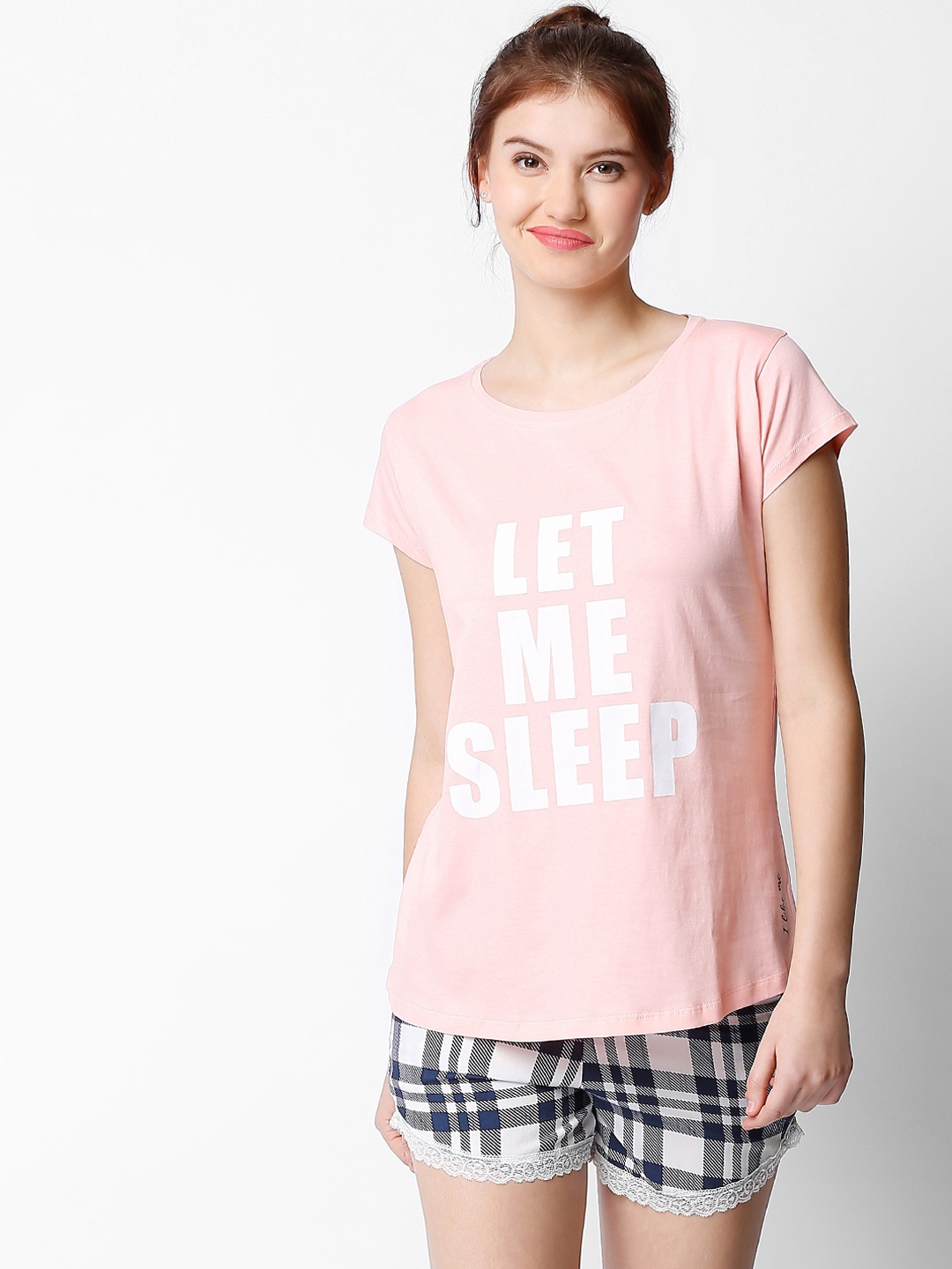 

I like me Women Pink & Navy Blue Solid Night Suit